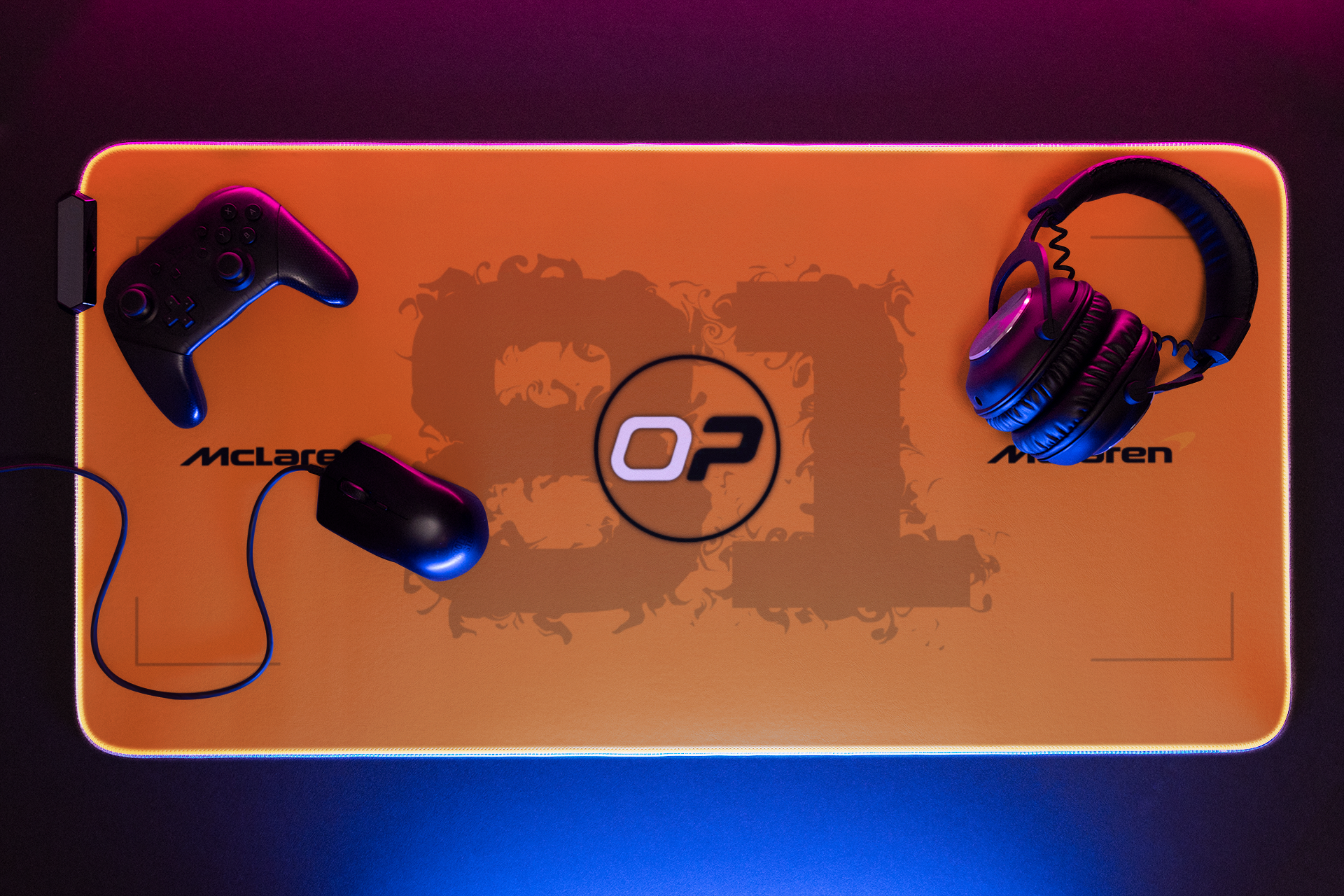 Papaya Rising Formula Racing LED Gaming Mouse Pad | Grand Prix Trackside Desk Mat