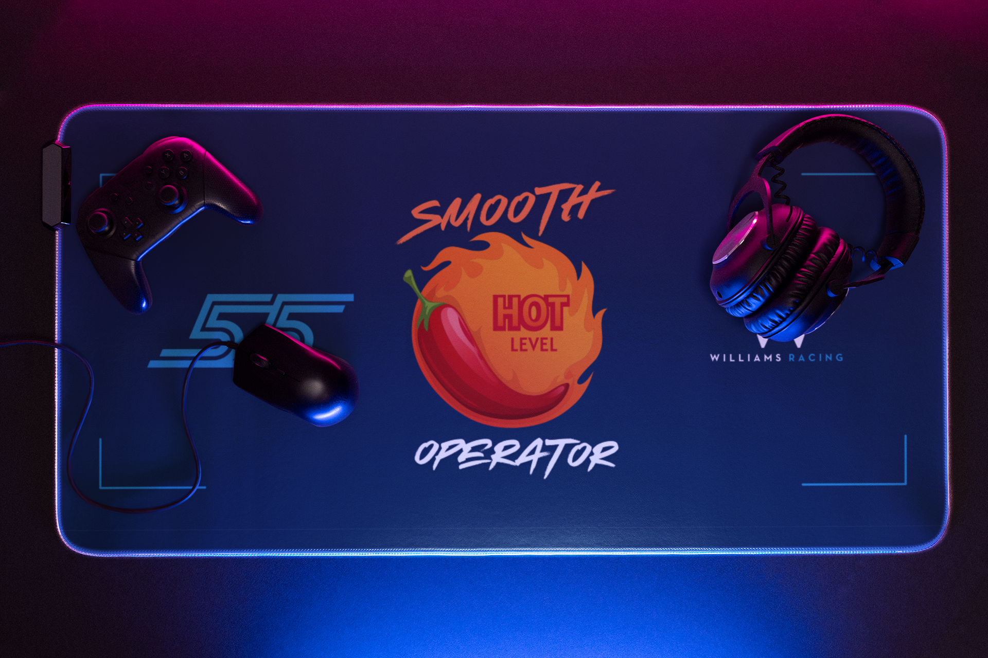 Smooth Spaniard Azure Formula Racing LED Gaming Mouse Pad | Grand Prix Trackside Desk Mat
