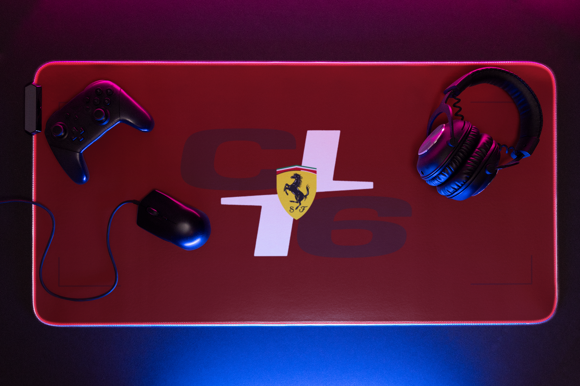 King of Monaco Rosso Formula Racing LED Gaming Mouse Pad | Grand Prix Trackside Desk Mat