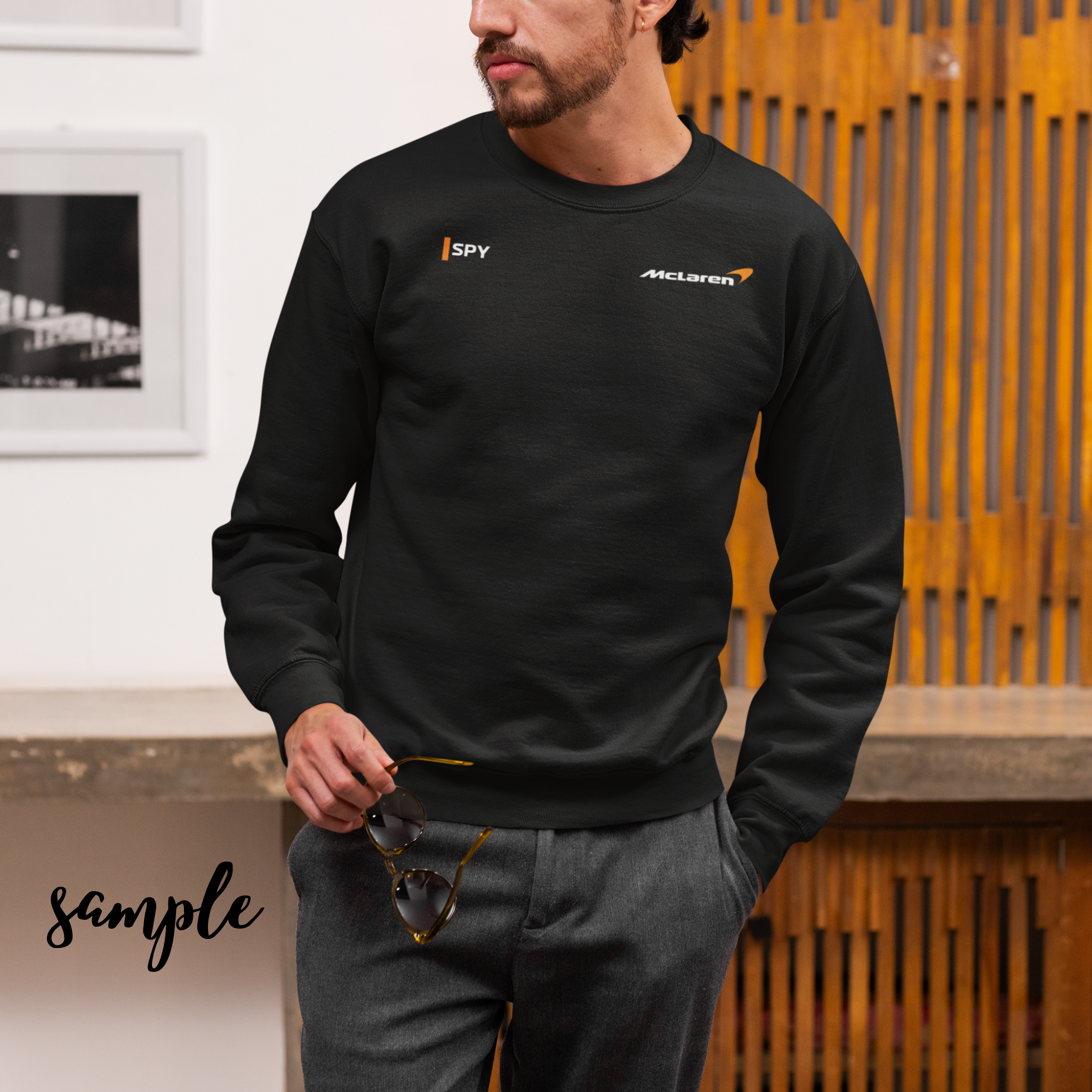 Papaya orange racing-inspired crewneck sweatshirt with a motorsport aesthetic, custom initials, and heavyweight comfort. Perfect for Grand Prix fans and speed enthusiasts.