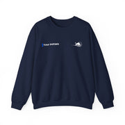 Dark blue and white racing-inspired unisex crewneck sweatshirt with a sleek Grand Prix aesthetic and custom initials option. Ideal for motorsport fans.