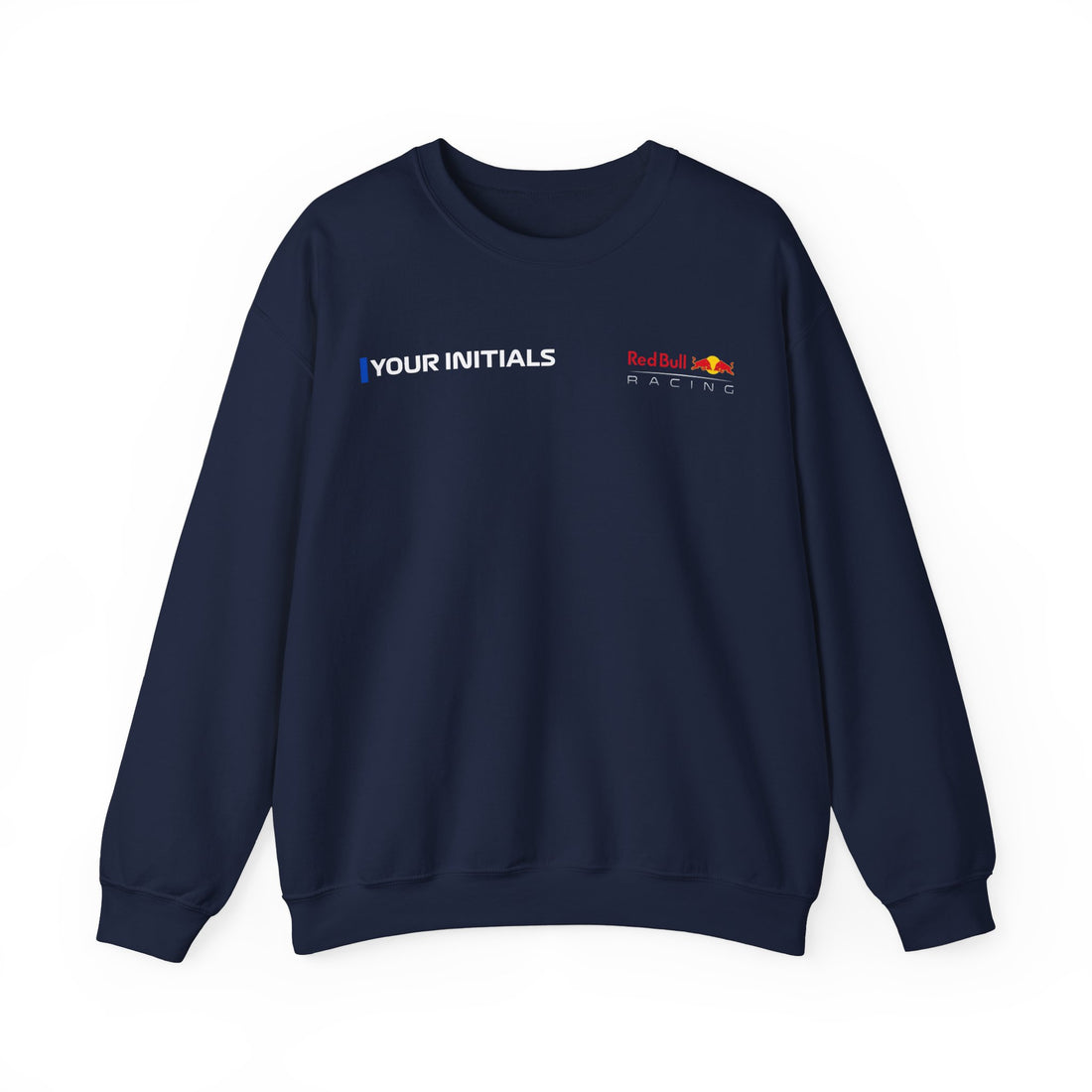 Eclipse blue racing-inspired crewneck sweatshirt with a motorsport aesthetic, custom initials, and heavyweight comfort. Perfect for Grand Prix fans and speed enthusiasts.