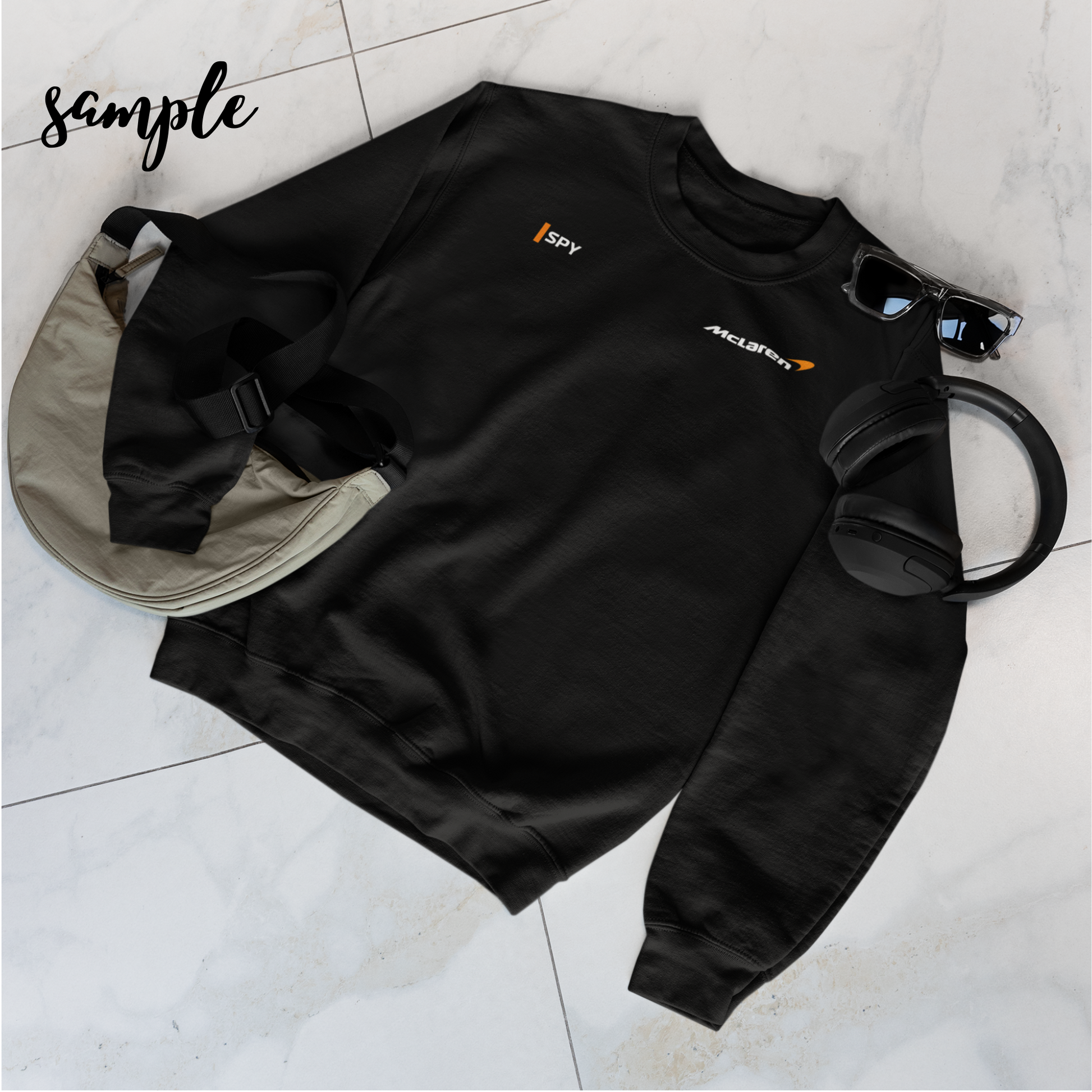 Papaya orange racing-inspired crewneck sweatshirt with a motorsport aesthetic, custom initials, and heavyweight comfort. Perfect for Grand Prix fans and speed enthusiasts.