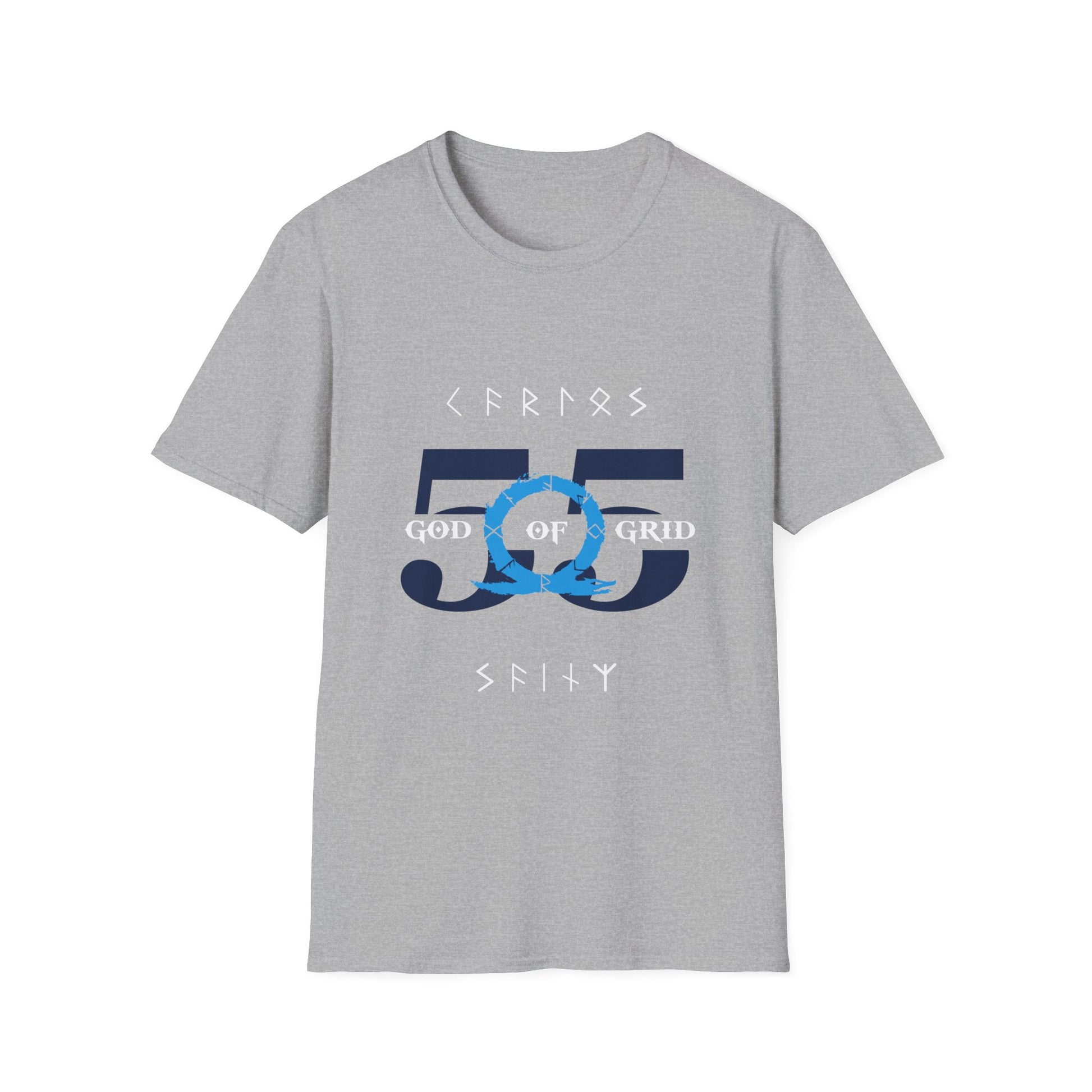 Blue and white racing-inspired unisex softstyle tee with a bold Grand Prix aesthetic. Ideal for motorsport fans.