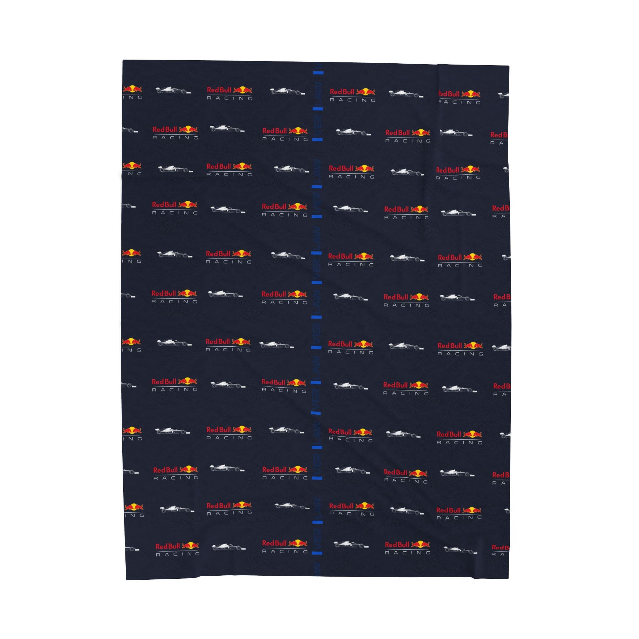 Red and navy racing-inspired velveteen plush blanket with a sleek Grand Prix aesthetic. Ideal for motorsport fans and cozy home decor.