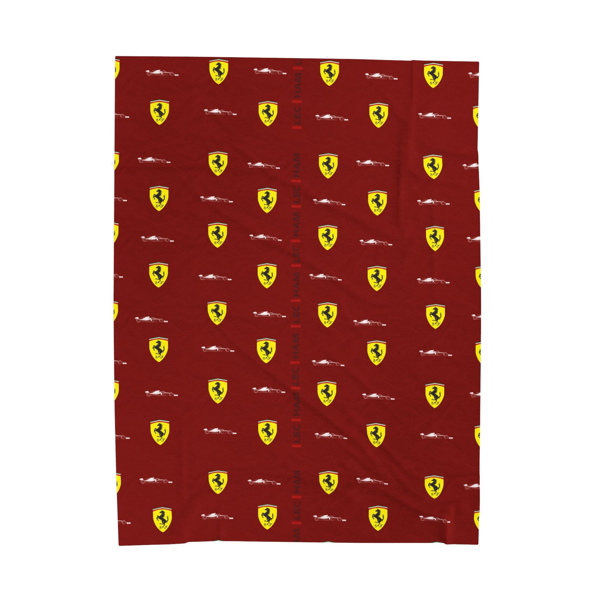 Red racing-inspired velveteen plush blanket with a sleek Grand Prix aesthetic. Ideal for motorsport fans and cozy home decor.