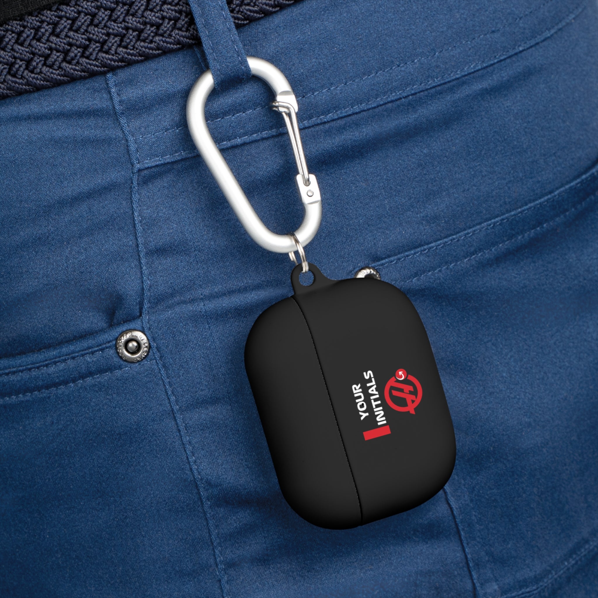 White and red racing-inspired AirPods case with a sleek Grand Prix aesthetic and custom initials option. Ideal for motorsport fans.