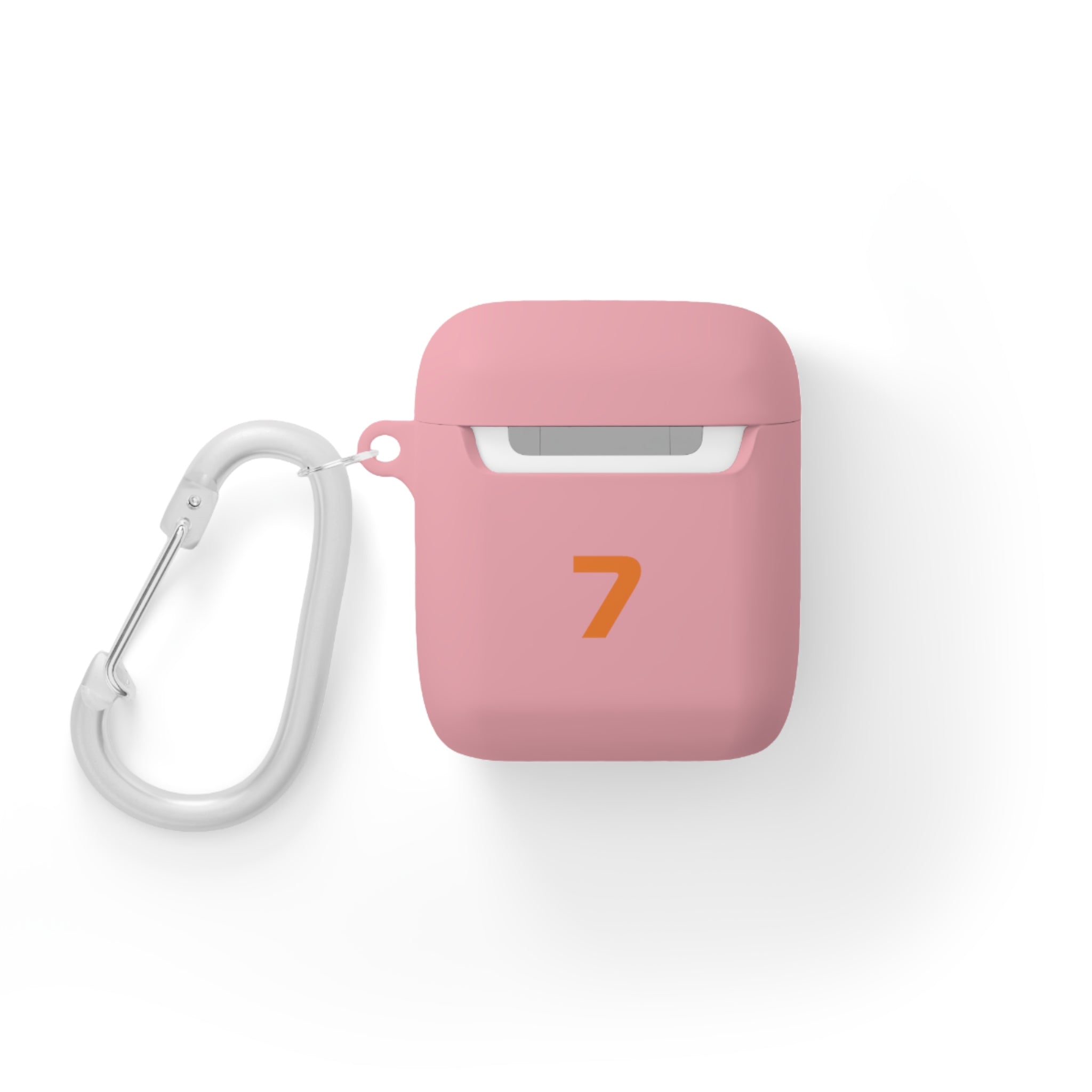 Papaya Orange racing-inspired AirPods case with shockproof protection, perfect for motorsport enthusiasts and Grand Prix fans. Custom initials option available.