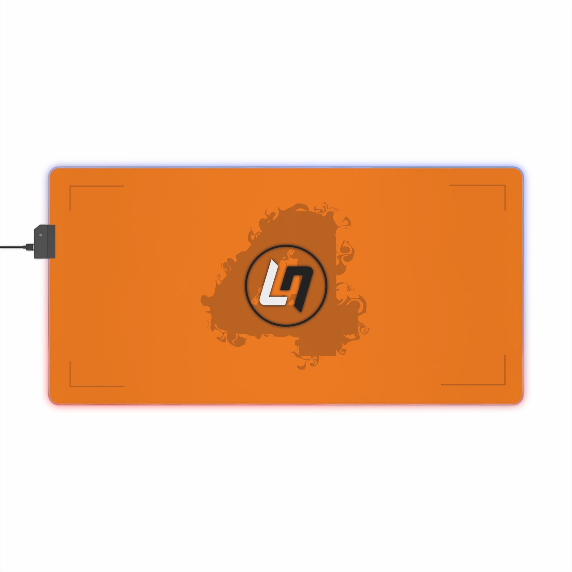 Papaya orange and black racing-inspired mouse pad with a high-performance glide surface. Inspired by young British racing talent.