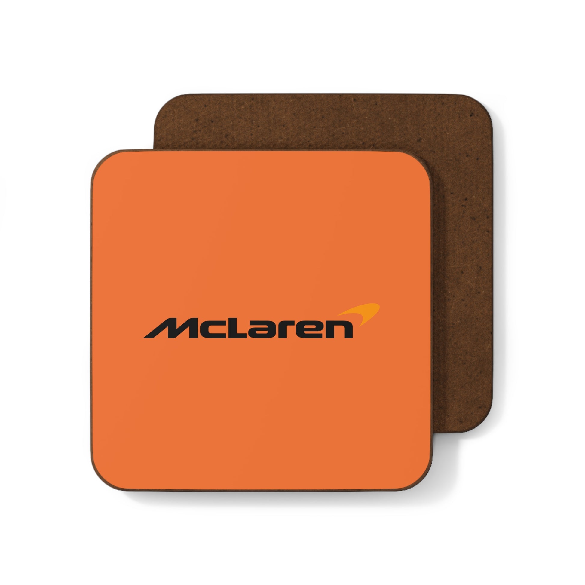 Papaya orange racing-inspired mug coaster with a hardboard back. Perfect for motorsport fans and coffee lovers.