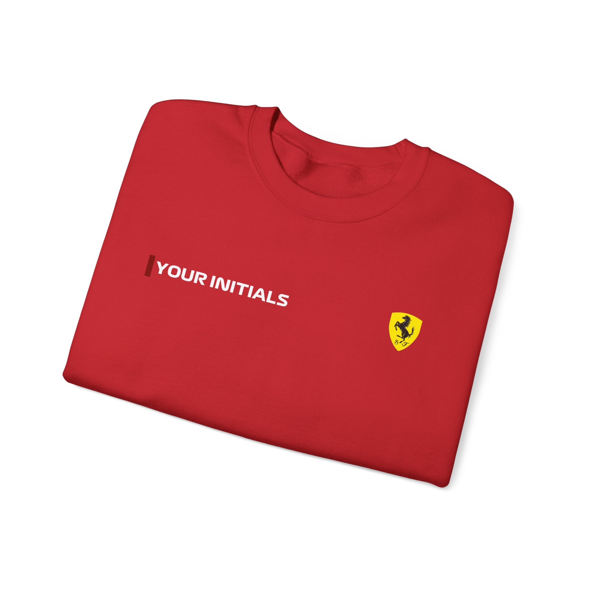 Rosso red racing-inspired unisex crewneck sweatshirt with a motorsport aesthetic. Perfect for Grand Prix fans and speed enthusiasts.