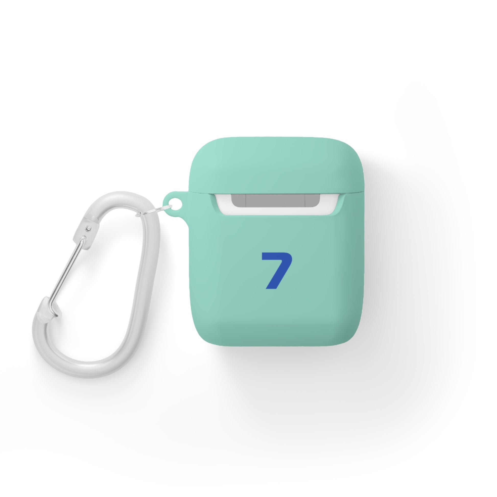 Blue and white racing-inspired AirPods case with a sleek Grand Prix aesthetic and custom initials option. Ideal for motorsport fans.