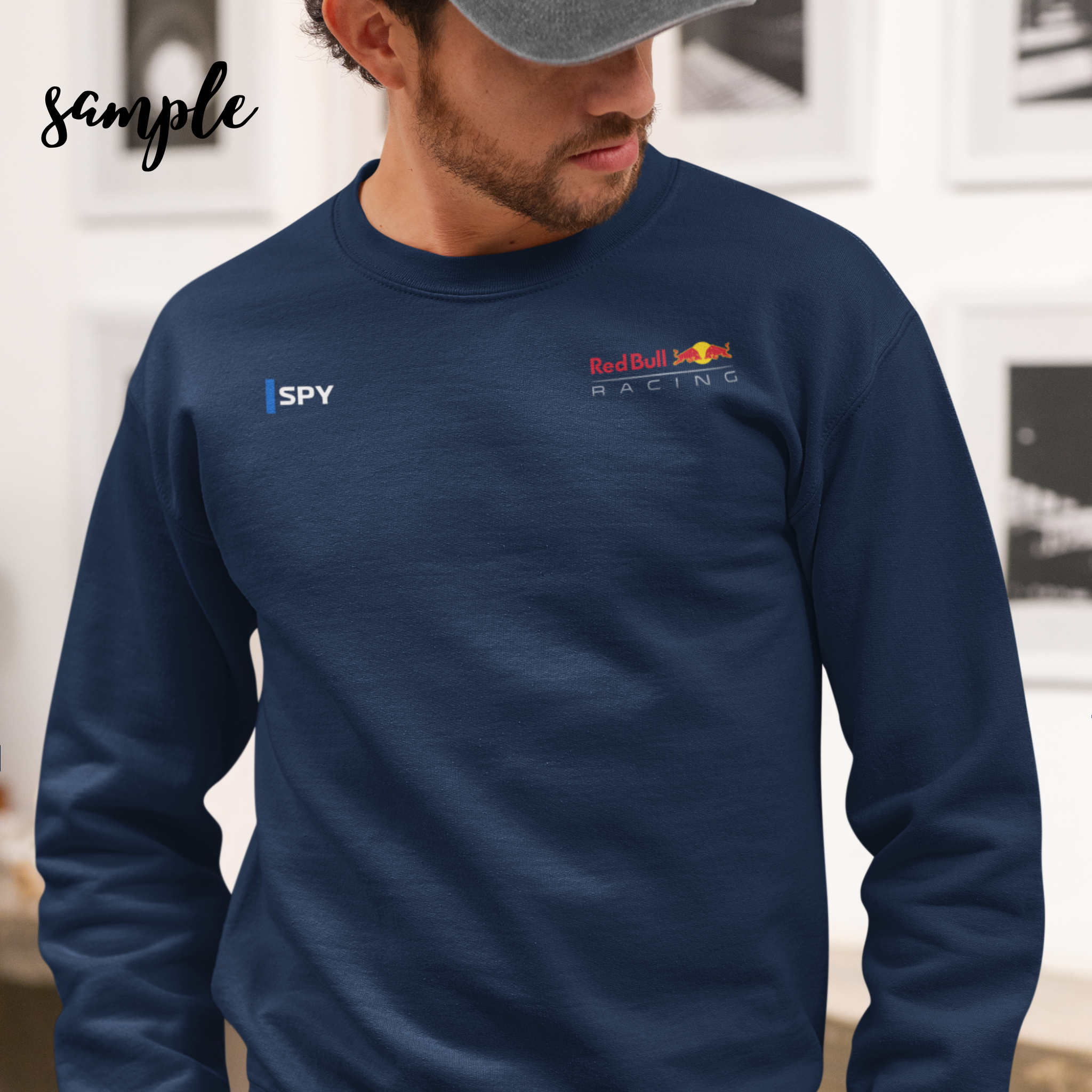 Eclipse blue racing-inspired crewneck sweatshirt with a motorsport aesthetic, custom initials, and heavyweight comfort. Perfect for Grand Prix fans and speed enthusiasts.