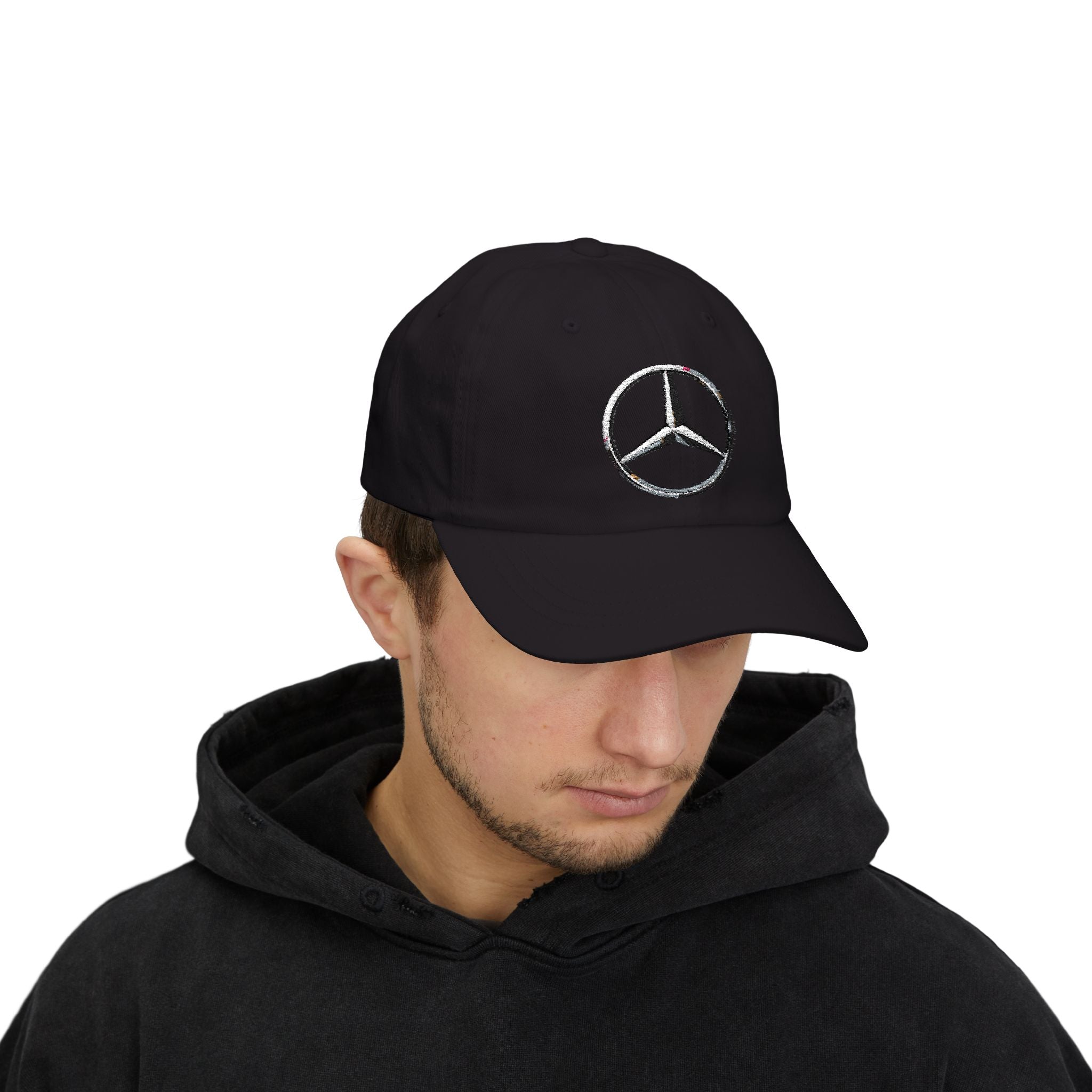 Silver racing-inspired embroidered cap with a curved brim. Perfect for motorsport fans and race-day outfits.