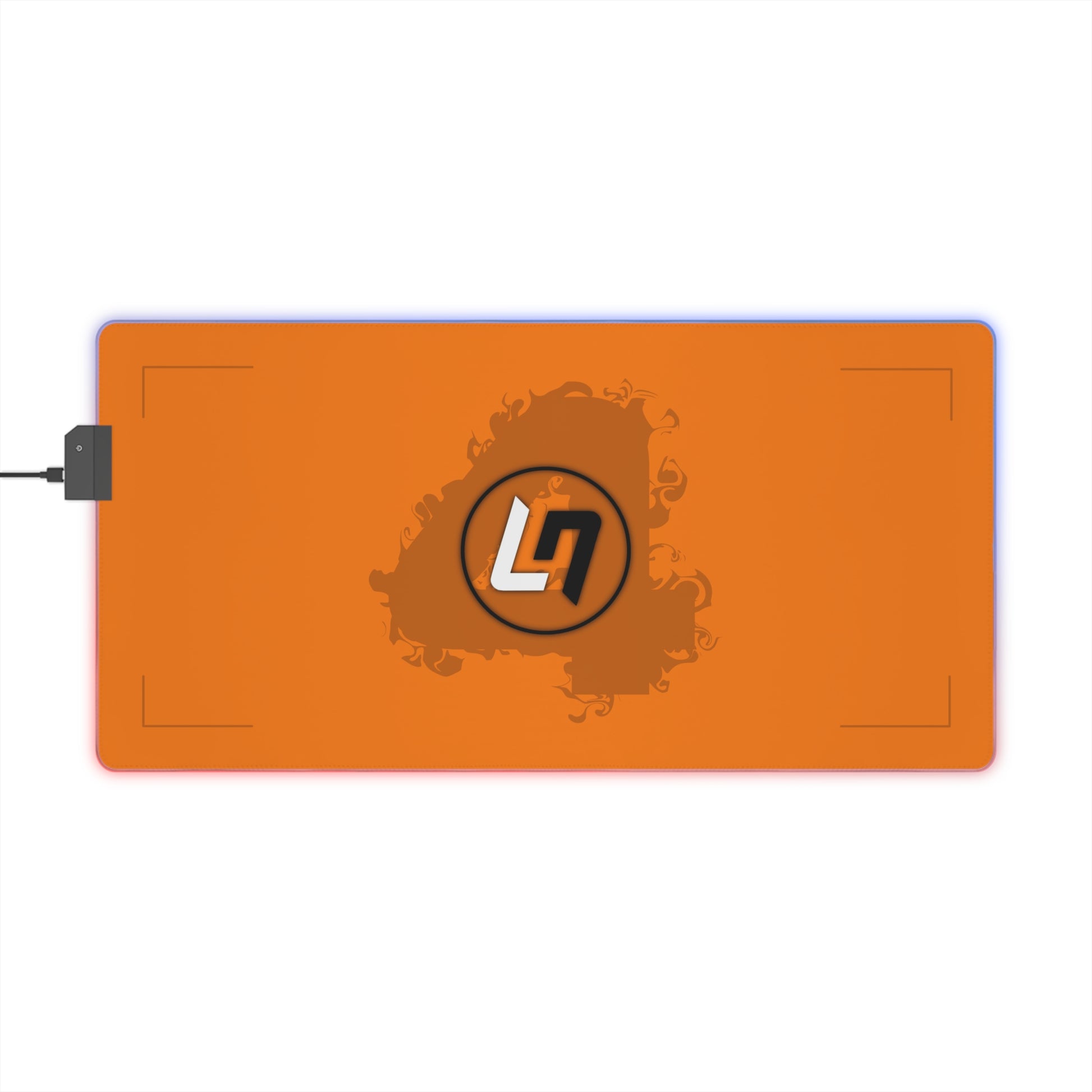 Papaya orange and black racing-inspired mouse pad with a high-performance glide surface. Inspired by young British racing talent.