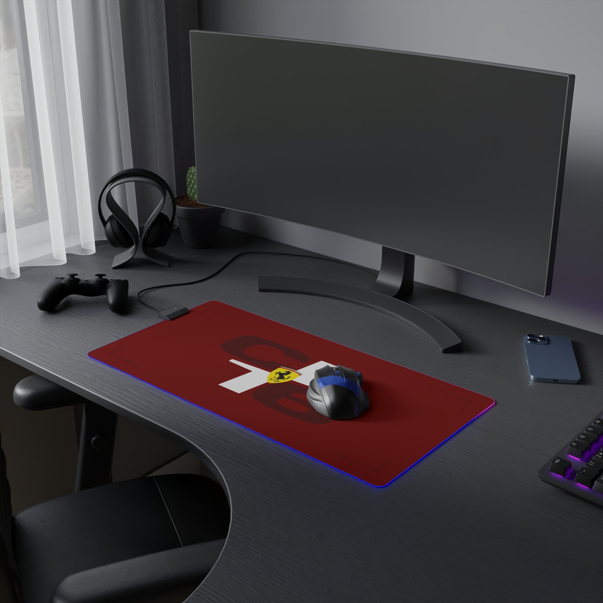 Red and black racing-inspired gaming mouse pad with a premium glide surface and motorsport styling. Inspired by Monaco’s top racer.