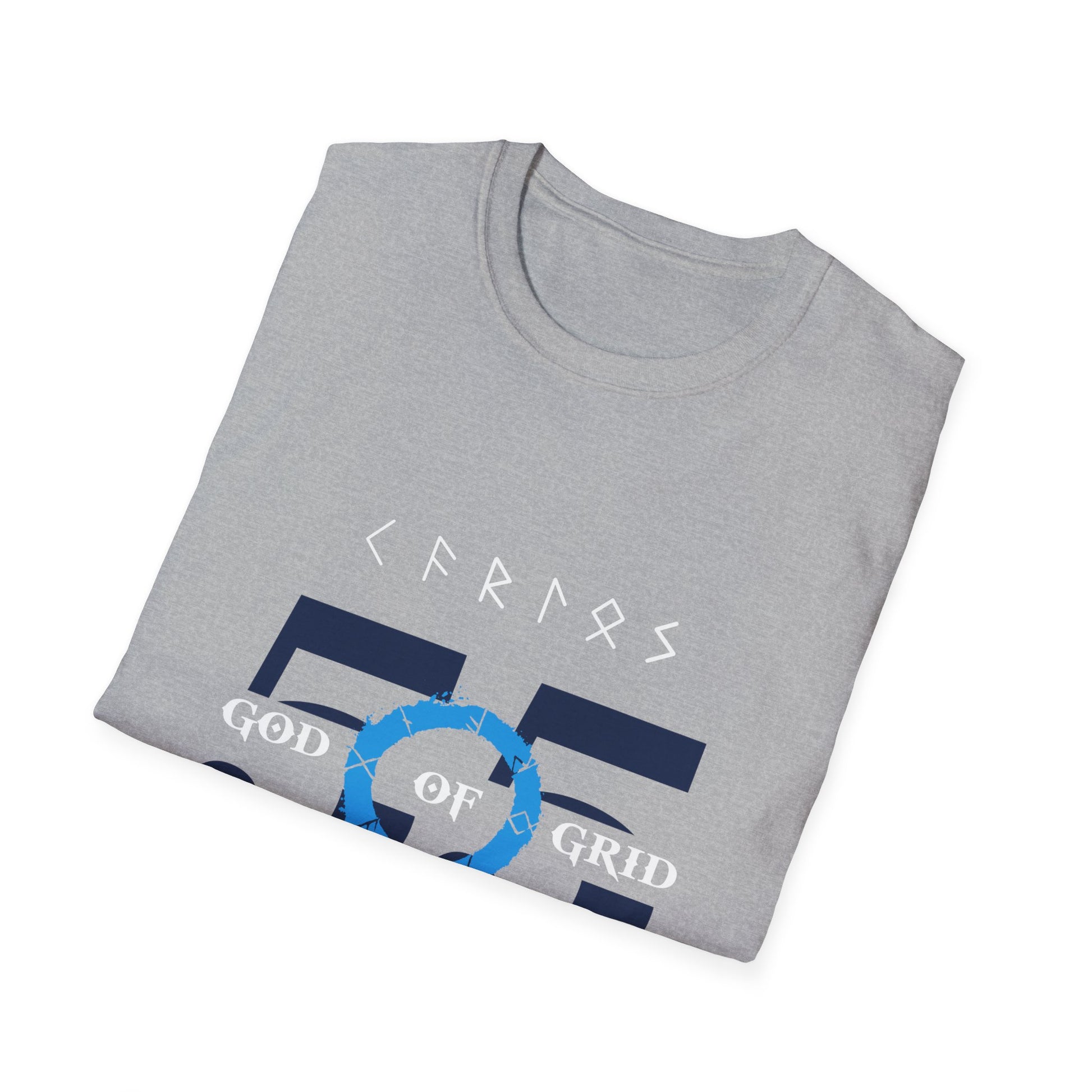 Blue and white racing-inspired unisex softstyle tee with a bold Grand Prix aesthetic. Ideal for motorsport fans.