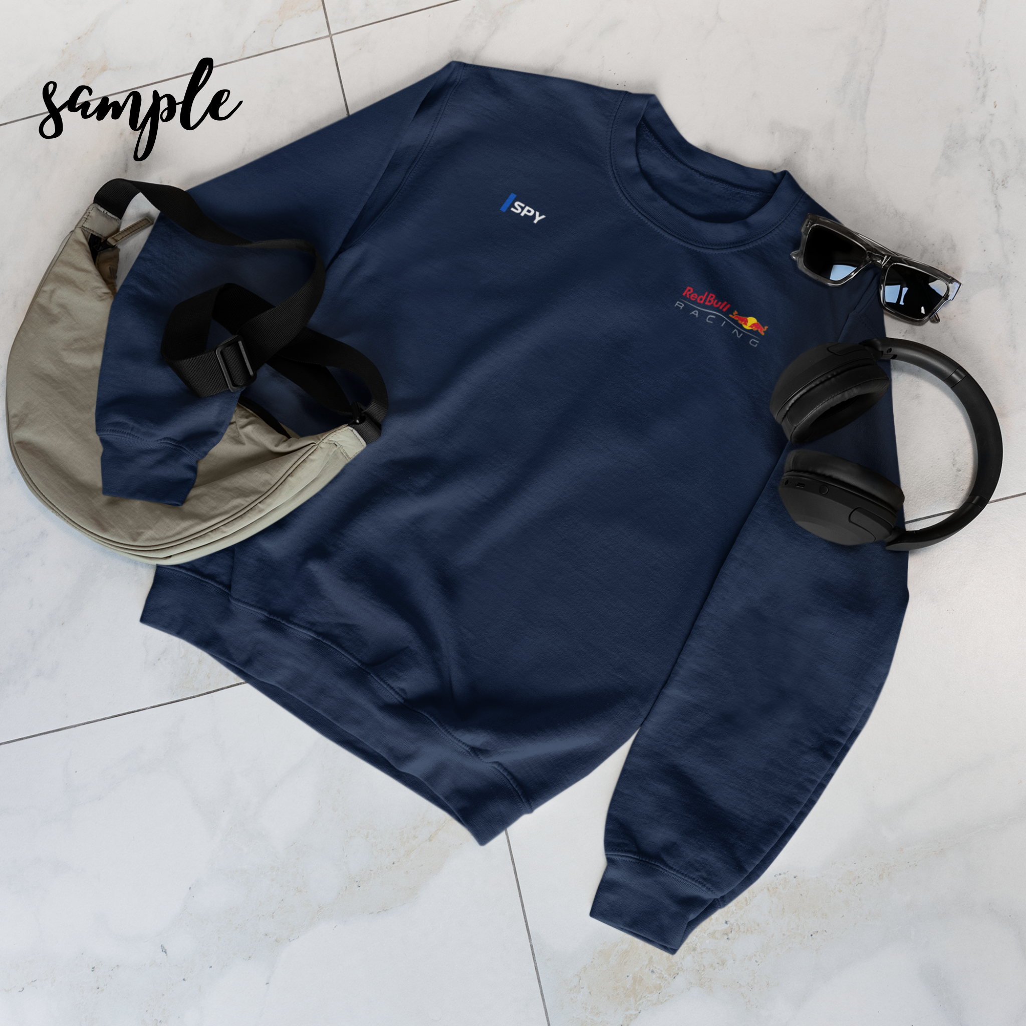 Eclipse blue racing-inspired crewneck sweatshirt with a motorsport aesthetic, custom initials, and heavyweight comfort. Perfect for Grand Prix fans and speed enthusiasts.