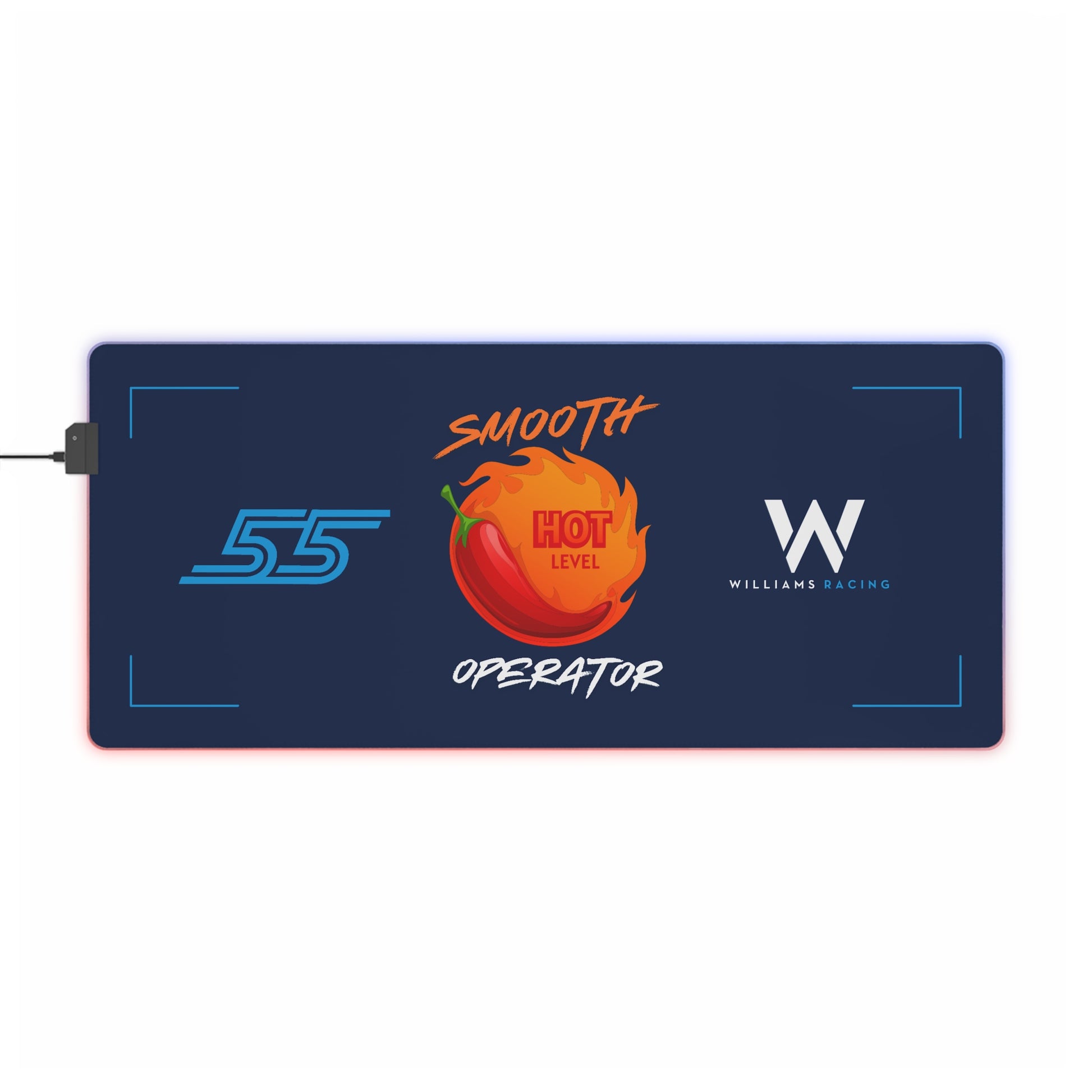Red and white racing-inspired gaming mouse pad with smooth finish and bold motorsport design. Perfect for F1 fans and sim racers.