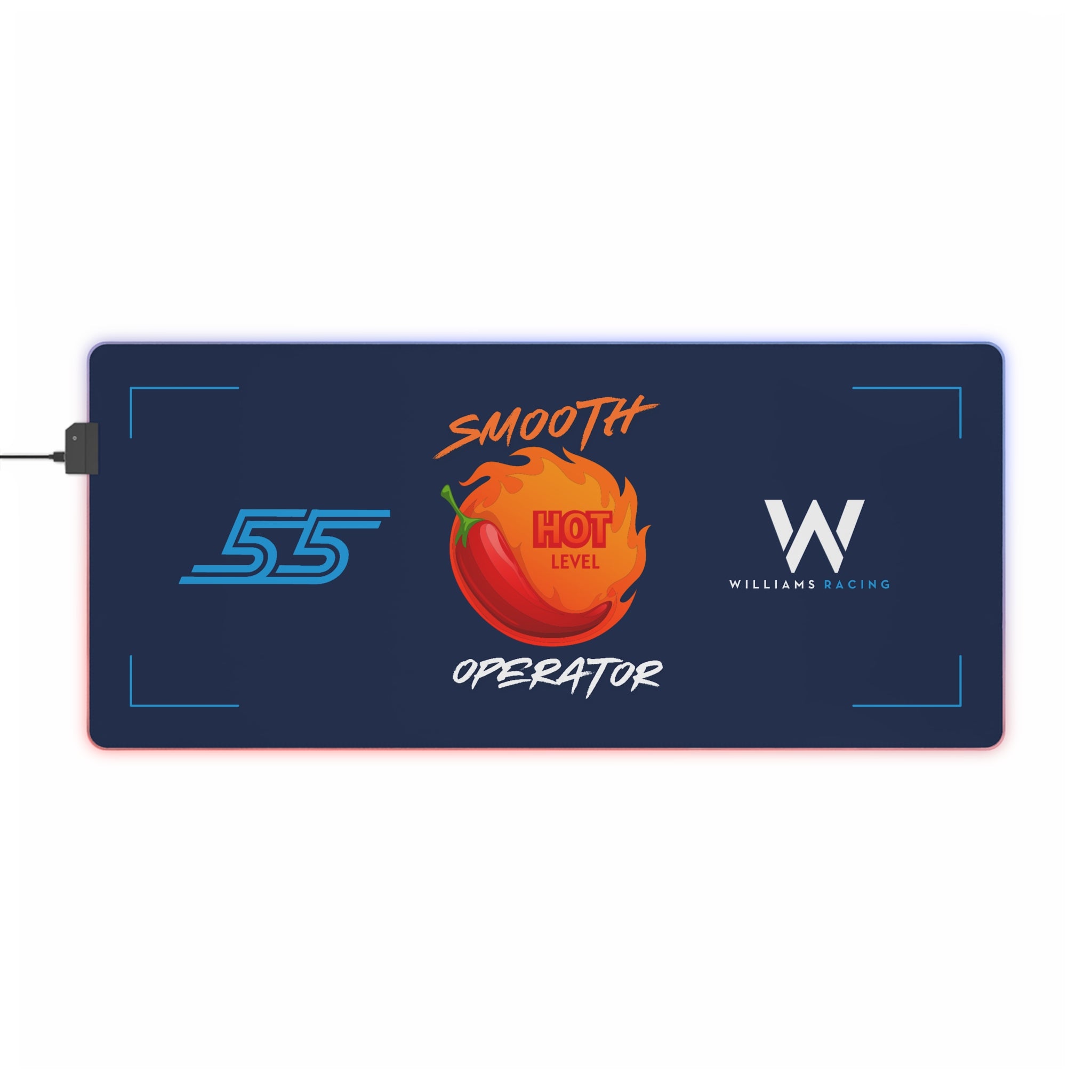 Red and white racing-inspired gaming mouse pad with smooth finish and bold motorsport design. Perfect for F1 fans and sim racers.