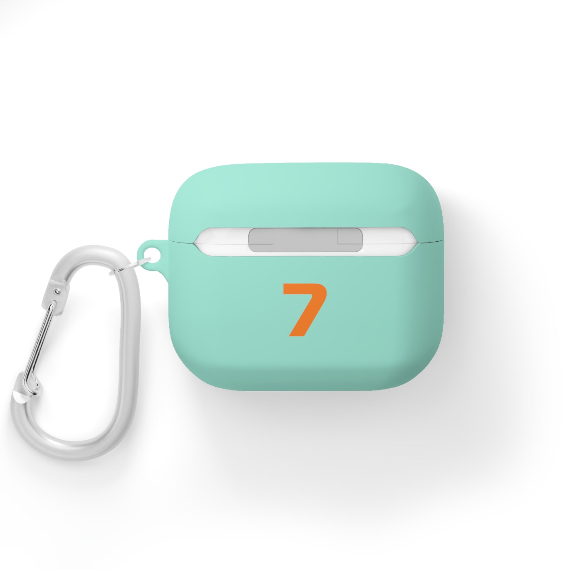 Papaya Orange racing-inspired AirPods case with shockproof protection, perfect for motorsport enthusiasts and Grand Prix fans. Custom initials option available.