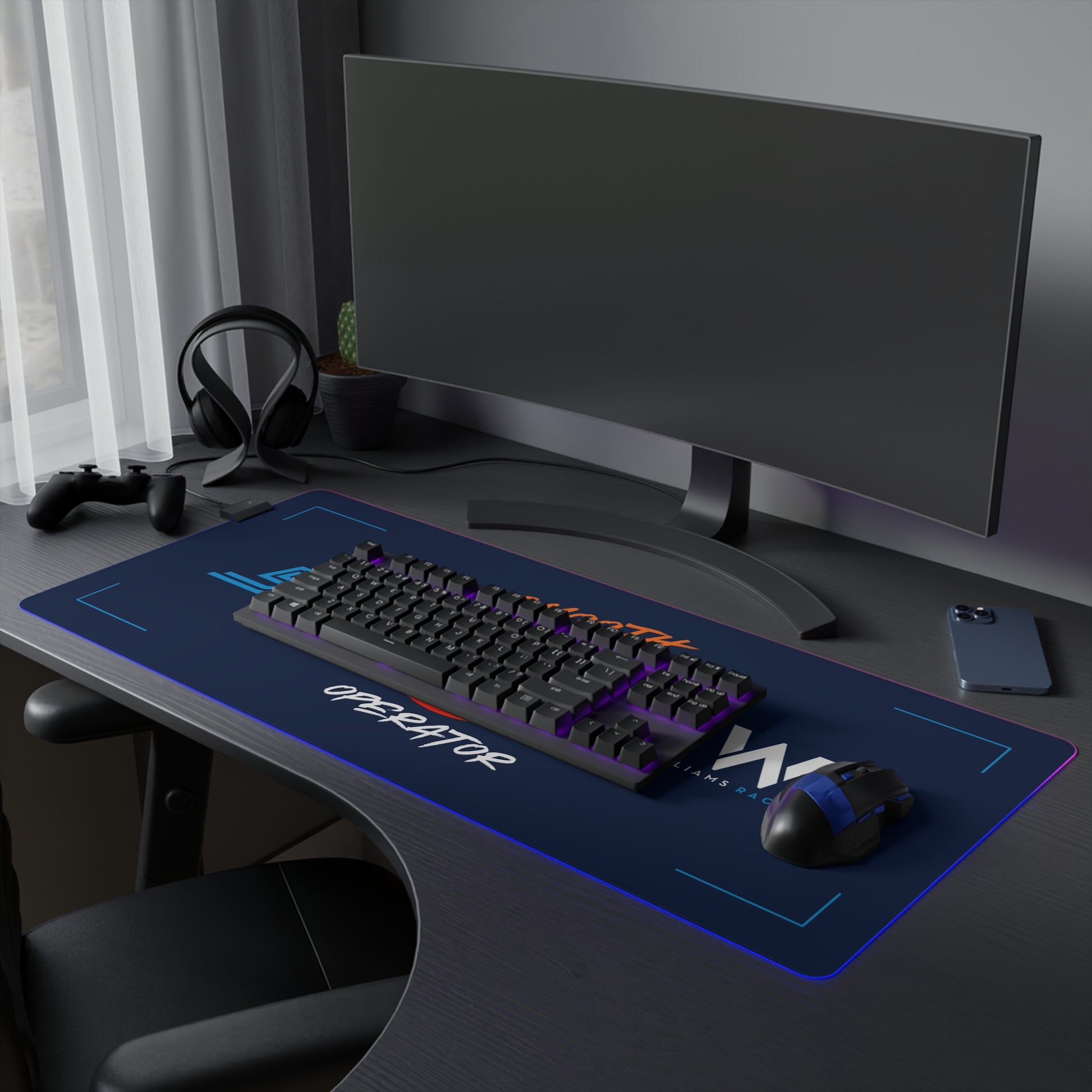 Red and white racing-inspired gaming mouse pad with smooth finish and bold motorsport design. Perfect for F1 fans and sim racers.