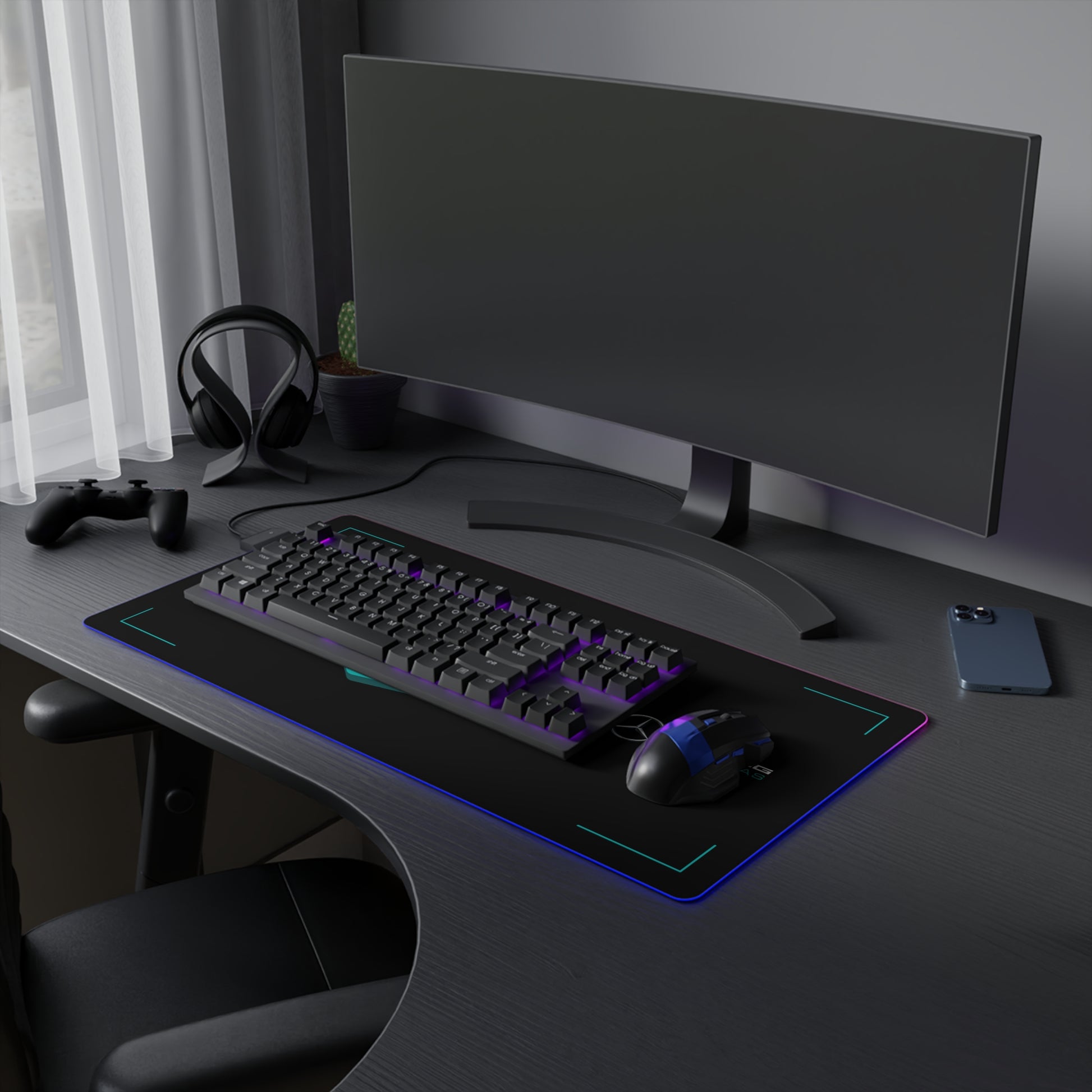 Silver and black racing-inspired gaming mouse pad with a high-precision surface and sleek motorsport aesthetic. Inspired by tire management and elite control.