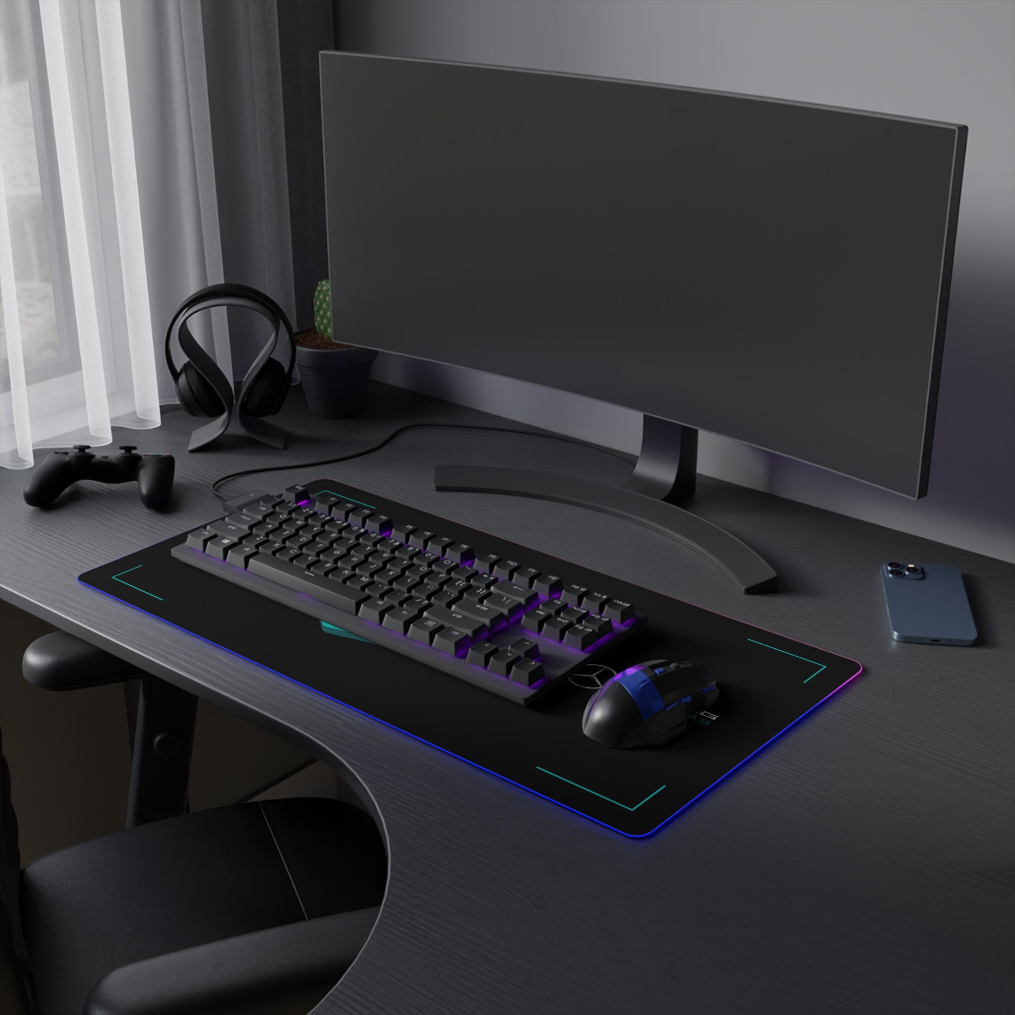 Silver and black racing-inspired gaming mouse pad with a high-precision surface and sleek motorsport aesthetic. Inspired by tire management and elite control.