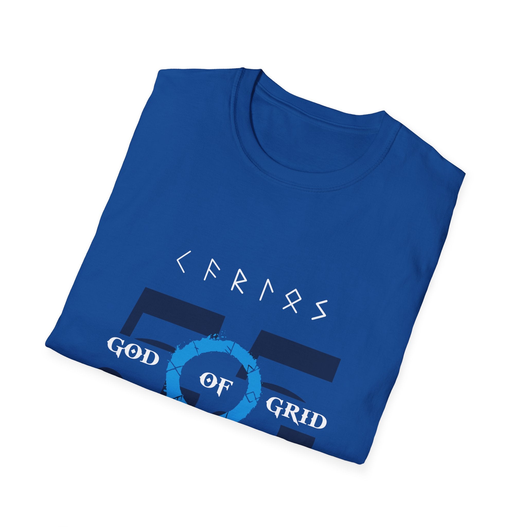 Blue and white racing-inspired unisex softstyle tee with a bold Grand Prix aesthetic. Ideal for motorsport fans.