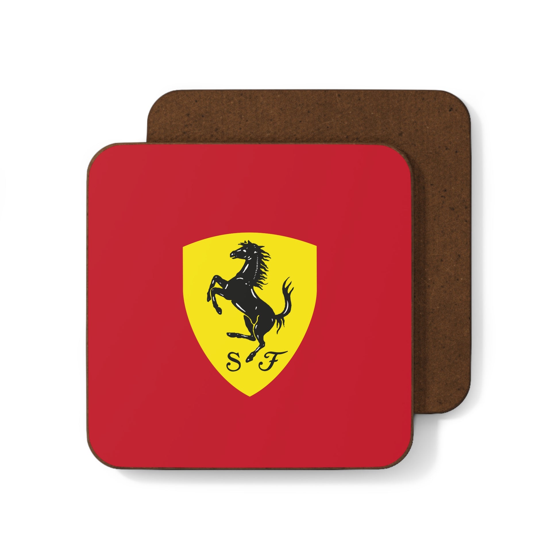 Red racing-inspired mug coaster with a hardboard back. Perfect for motorsport fans and coffee lovers.