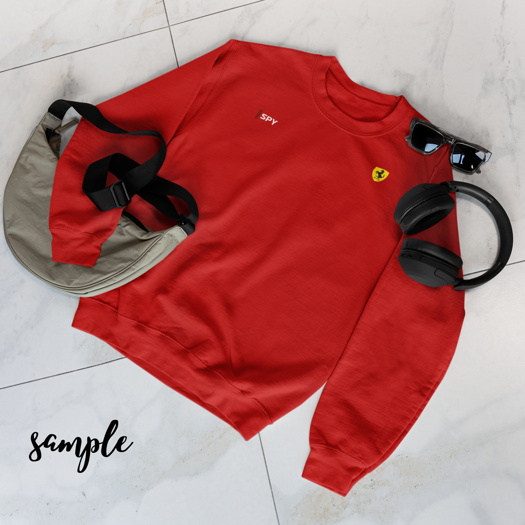 Rosso red racing-inspired unisex crewneck sweatshirt with a motorsport aesthetic. Perfect for Grand Prix fans and speed enthusiasts.