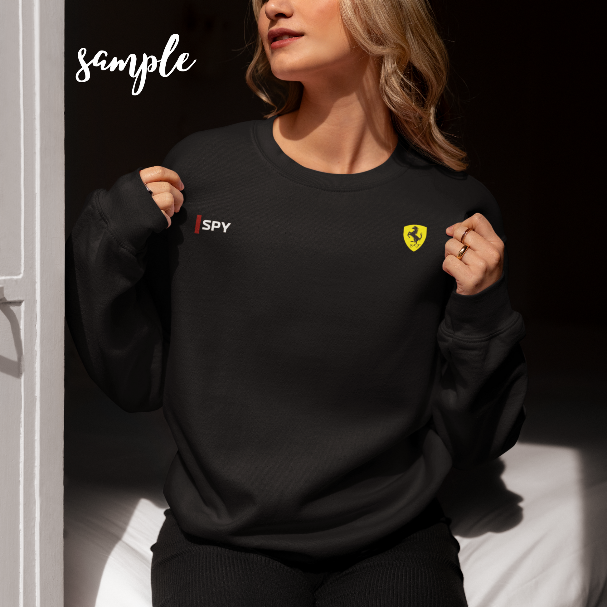 Rosso red racing-inspired unisex crewneck sweatshirt with a motorsport aesthetic. Perfect for Grand Prix fans and speed enthusiasts.