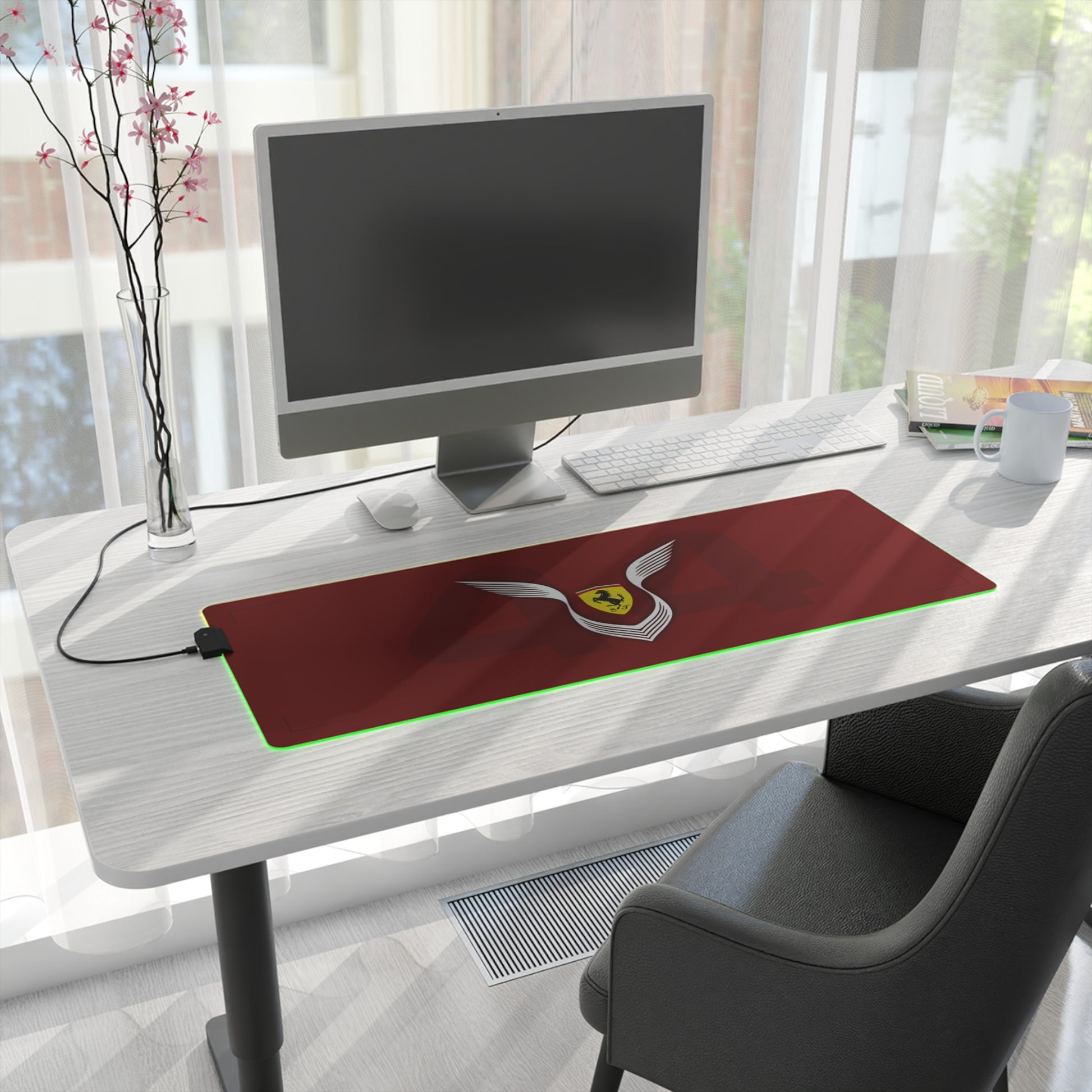 Black and silver racing-inspired gaming mouse pad with high-precision surface. Built for speed and performance. Inspired by racing excellence.