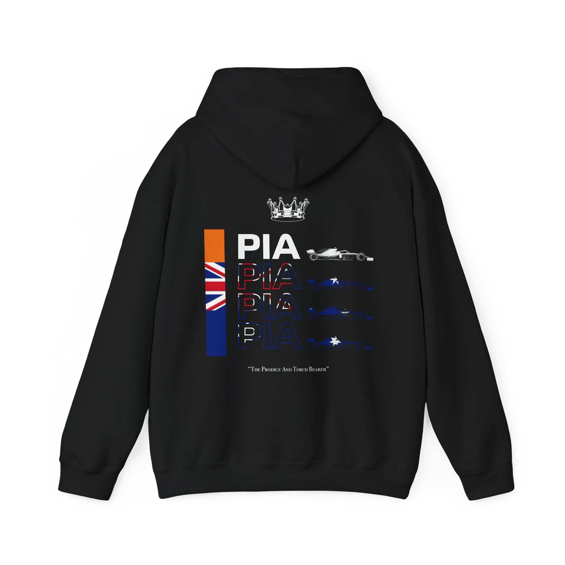 Papaya orange racing-inspired unisex hoodie with a motorsport aesthetic, available in a heavy blend. Perfect for Grand Prix fans and speed enthusiasts.