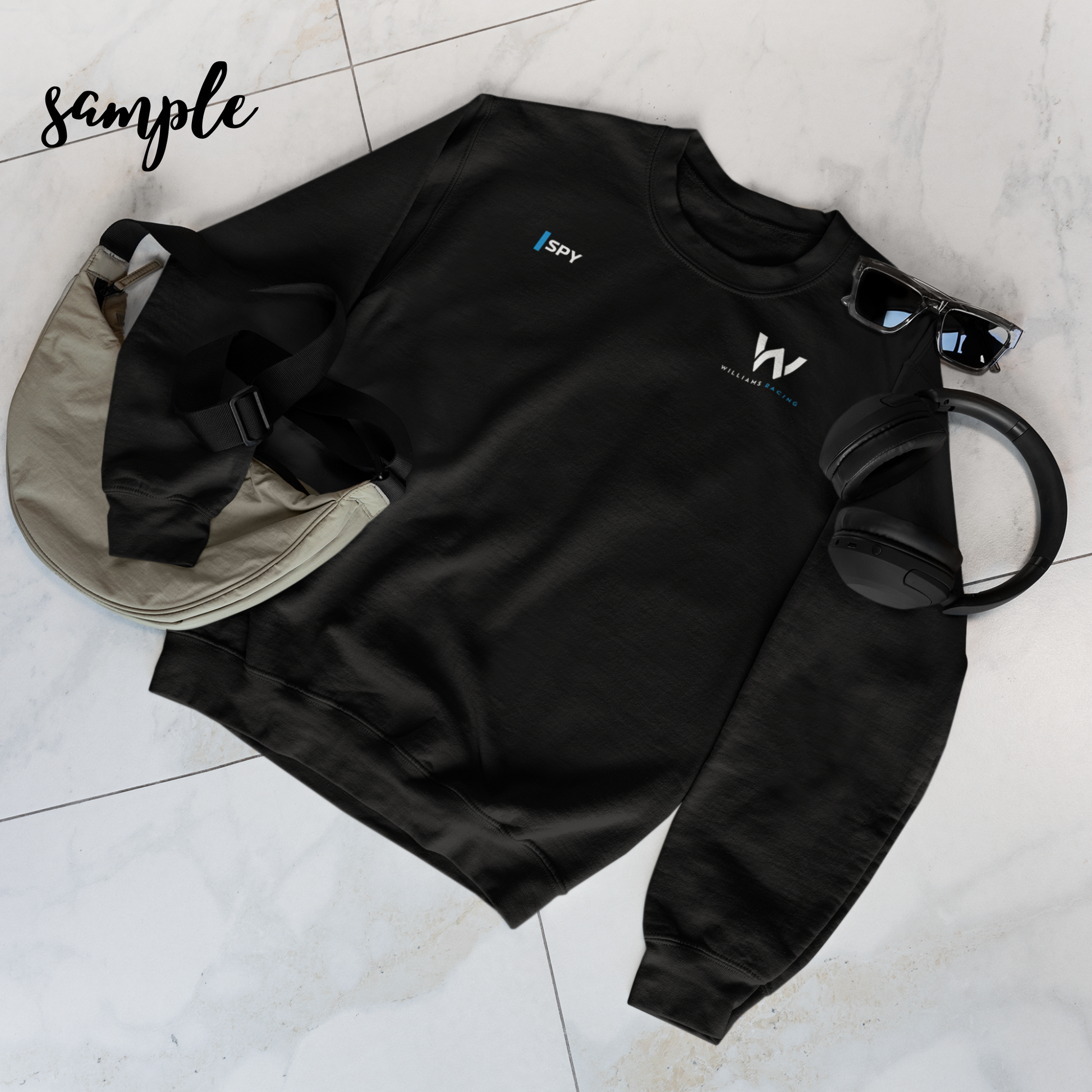 Azure blue racing-inspired crewneck sweatshirt with a motorsport aesthetic, custom initials, and heavyweight comfort. Perfect for Grand Prix fans and speed enthusiasts.