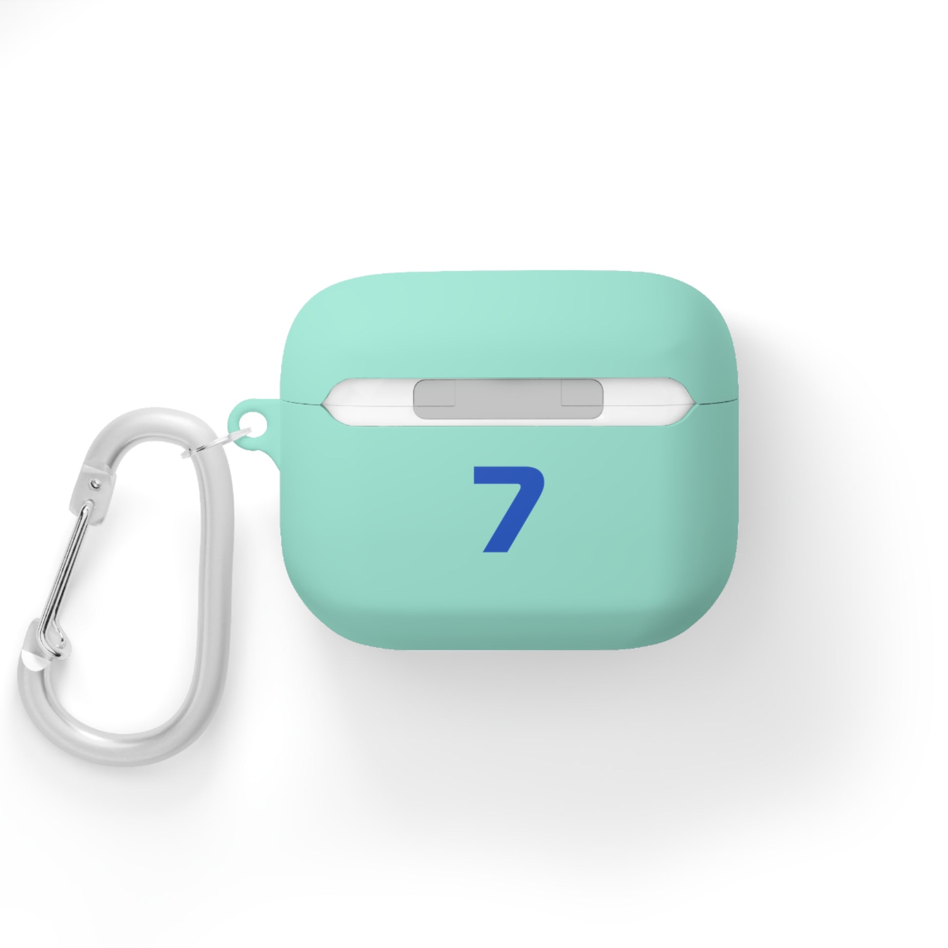 Blue and white racing-inspired AirPods case with a sleek Grand Prix aesthetic and custom initials option. Ideal for motorsport fans.