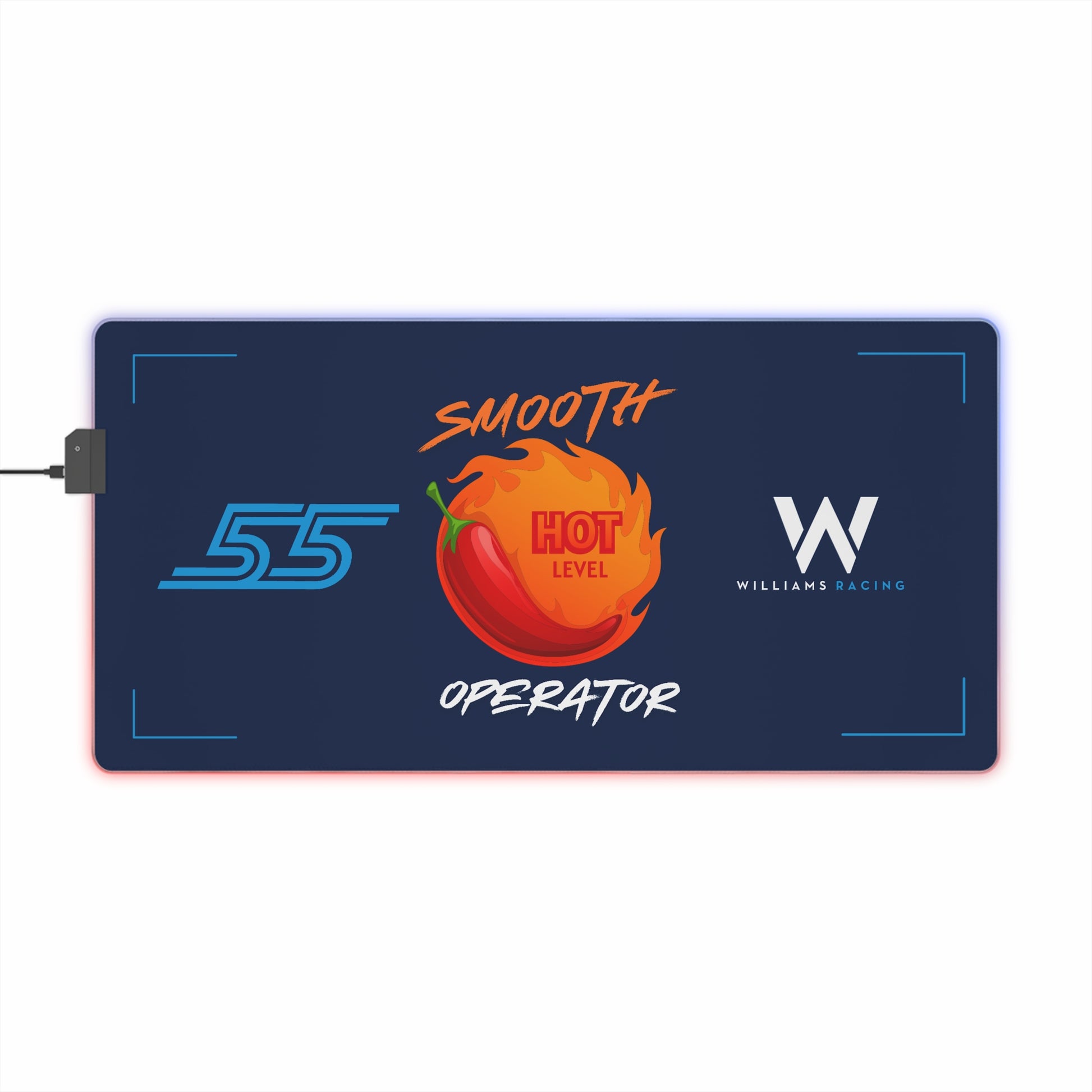 Red and white racing-inspired gaming mouse pad with smooth finish and bold motorsport design. Perfect for F1 fans and sim racers.