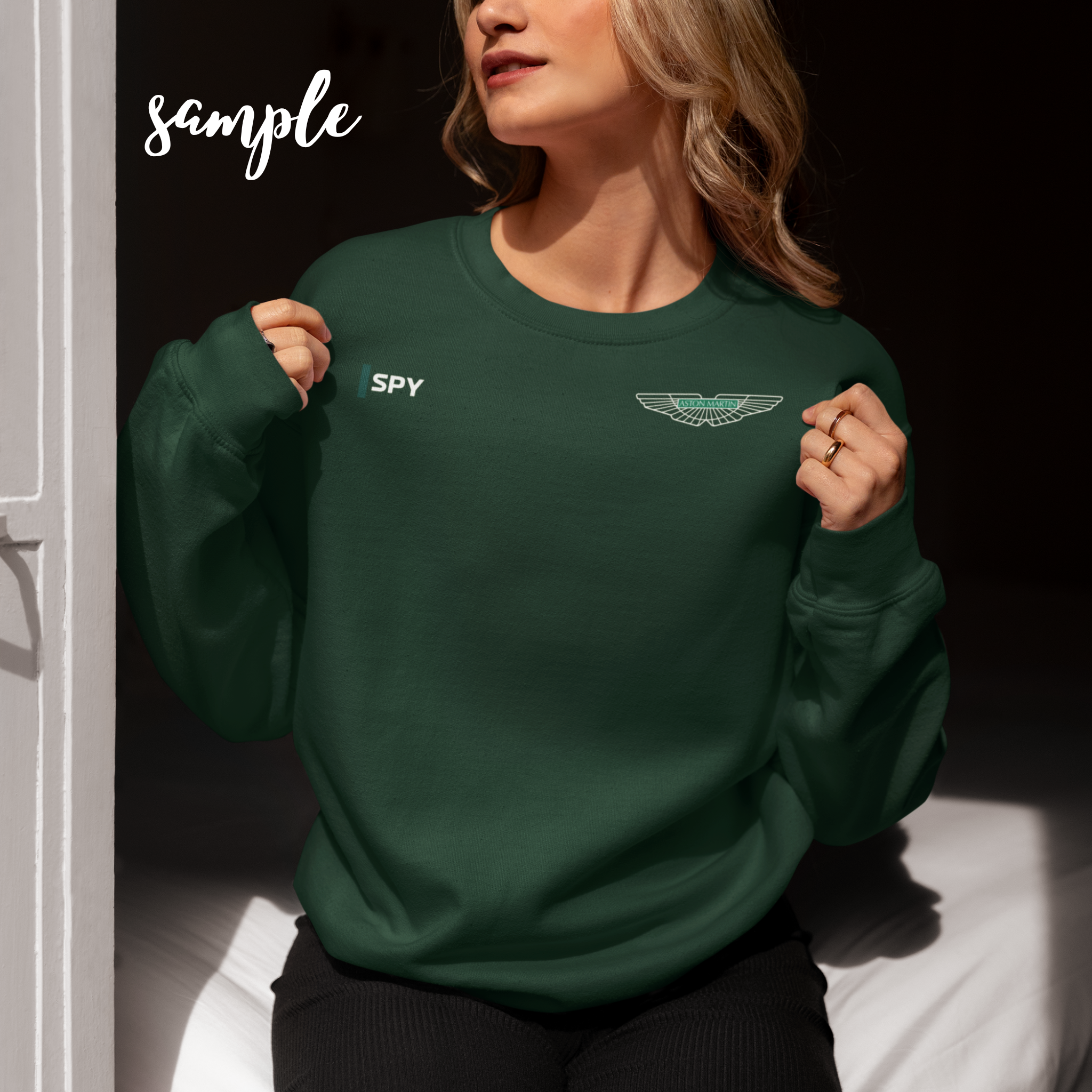 Verdant green racing-inspired crewneck sweatshirt with a motorsport aesthetic, custom initials, and heavyweight comfort. Perfect for Grand Prix fans and speed enthusiasts.