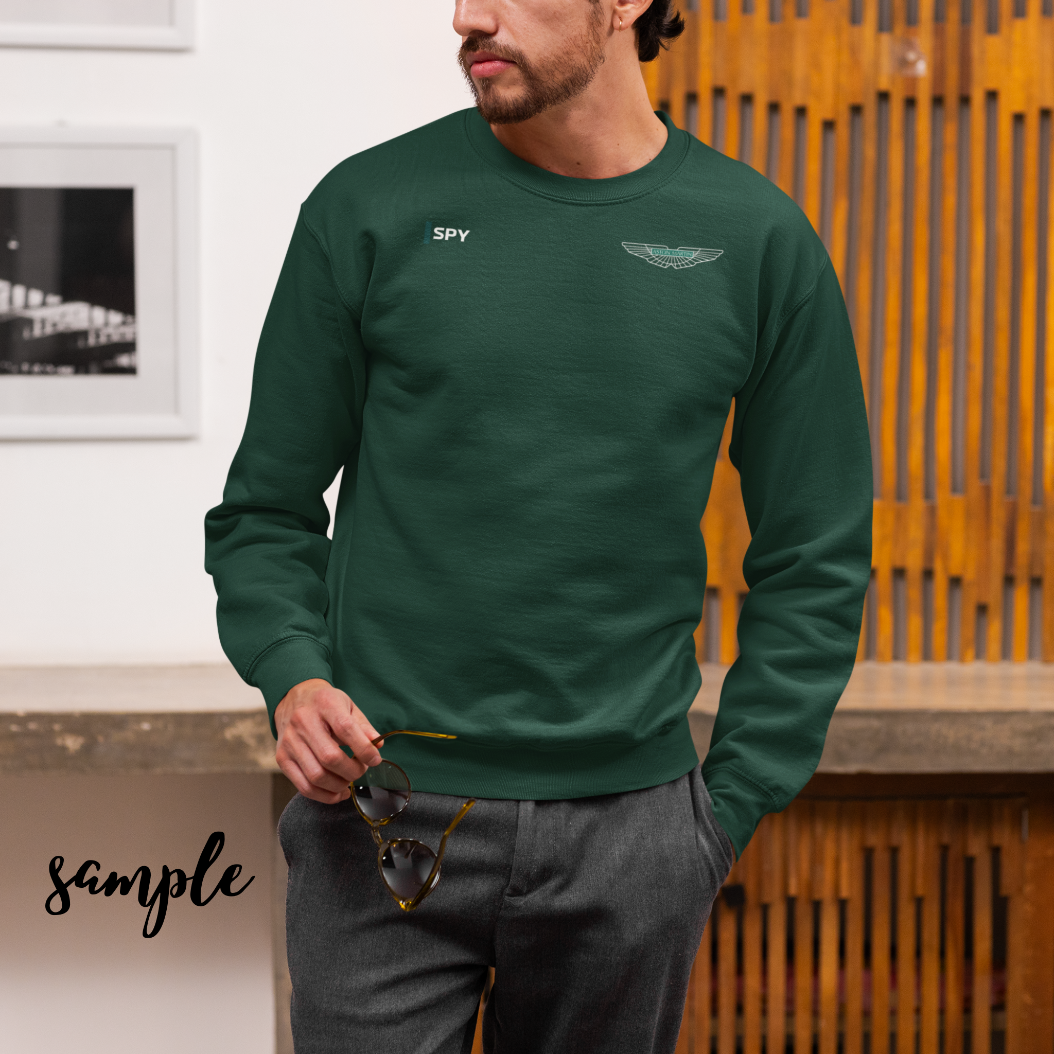 Verdant green racing-inspired crewneck sweatshirt with a motorsport aesthetic, custom initials, and heavyweight comfort. Perfect for Grand Prix fans and speed enthusiasts.