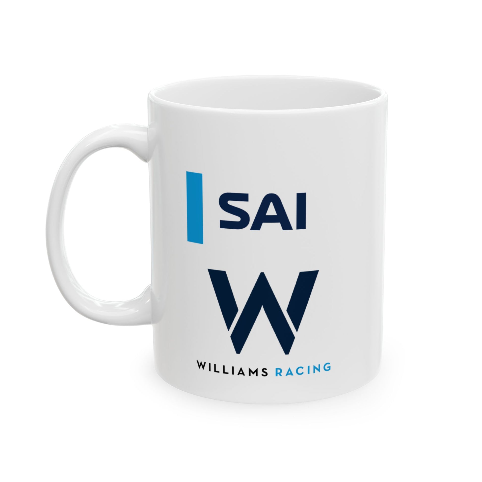 Rosso red and azure blue racing-inspired ceramic mug with a motorsport aesthetic, available in 11oz and 15oz. Perfect for Grand Prix fans and speed enthusiasts.