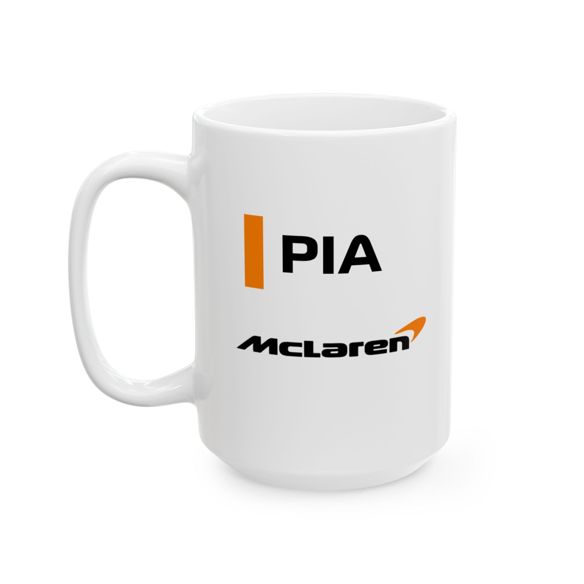 Papaya orange racing-inspired ceramic mug with an Australian speed theme. Perfect for motorsport fans and Grand Prix enthusiasts. Available in 11oz & 15oz sizes