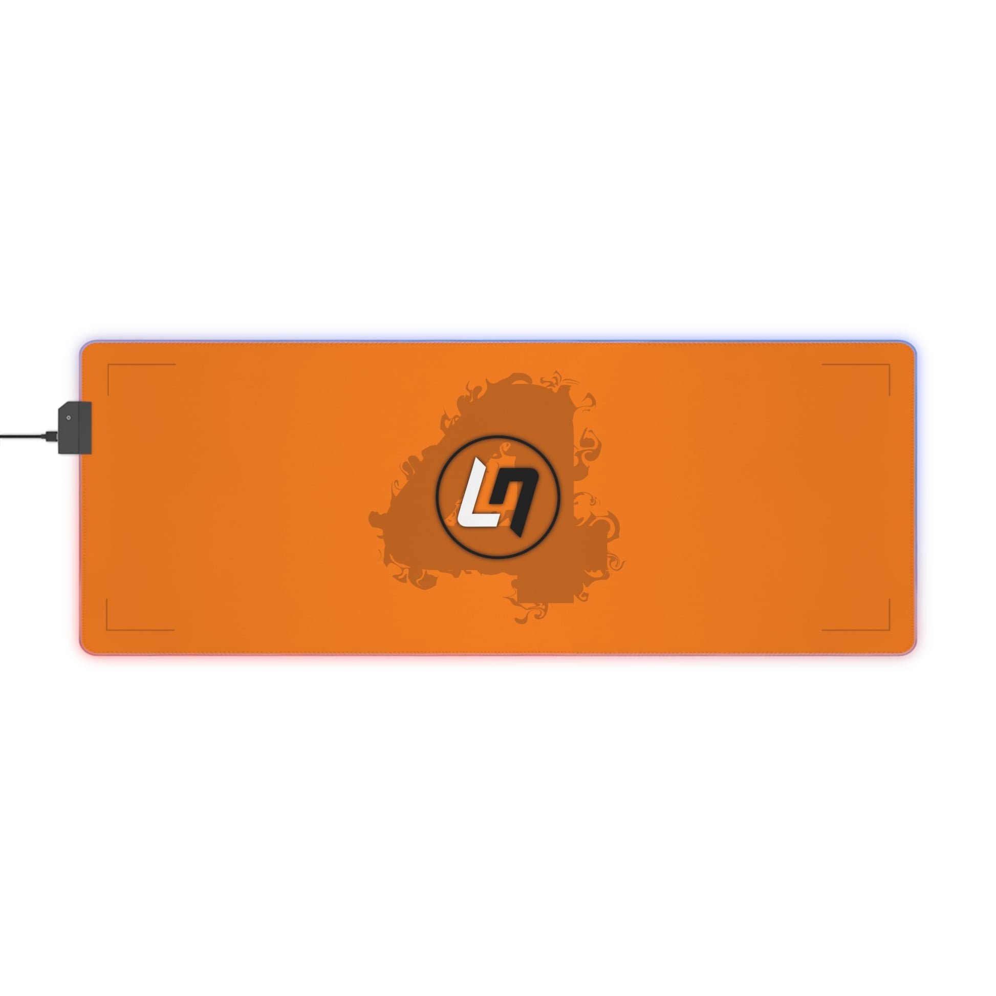 Papaya orange and black racing-inspired mouse pad with a high-performance glide surface. Inspired by young British racing talent.
