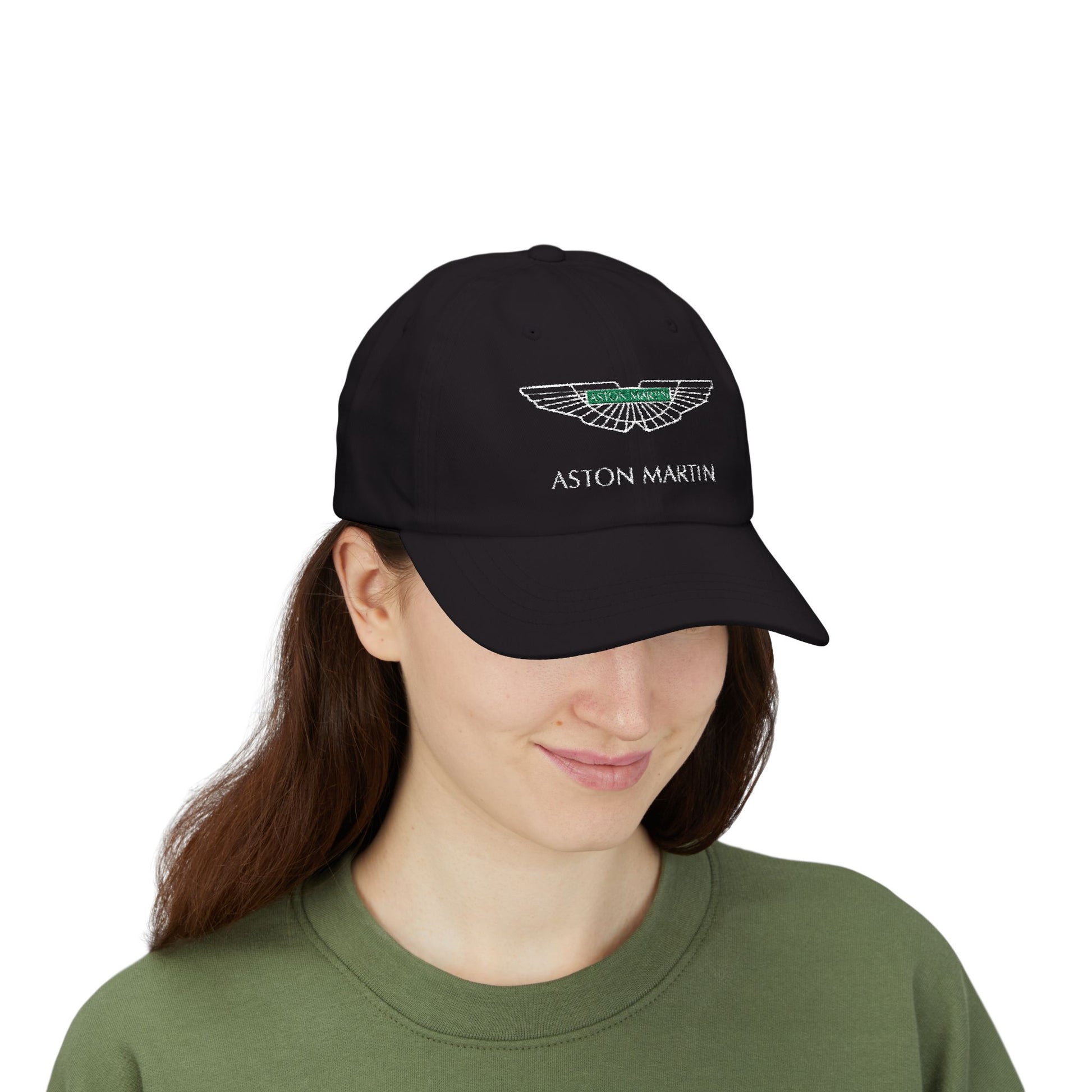 Green racing-inspired embroidered cap with a curved brim. Perfect for motorsport fans and race-day outfits.