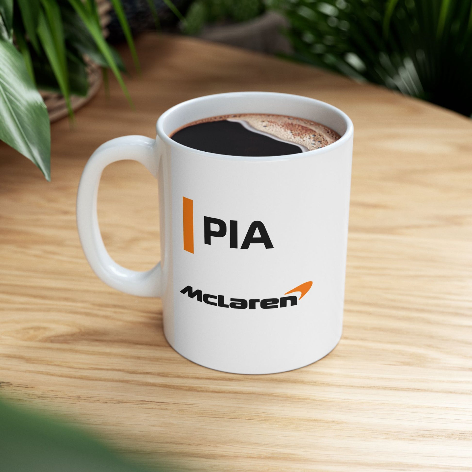 Papaya orange racing-inspired ceramic mug with an Australian speed theme. Perfect for motorsport fans and Grand Prix enthusiasts. Available in 11oz & 15oz sizes