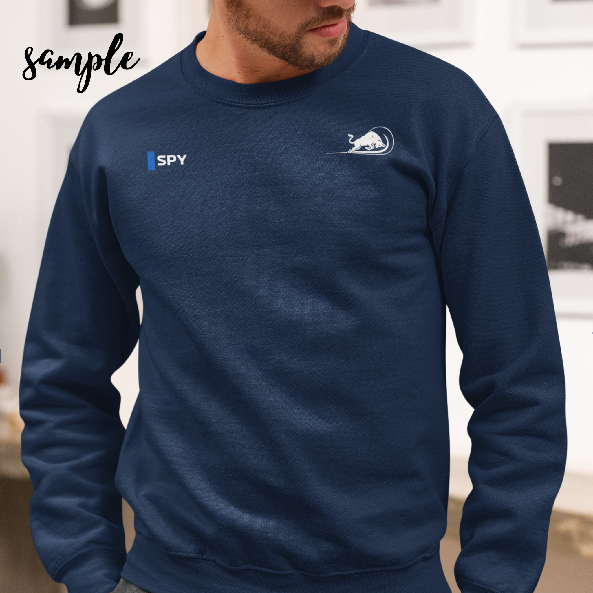 Dark blue and white racing-inspired unisex crewneck sweatshirt with a sleek Grand Prix aesthetic and custom initials option. Ideal for motorsport fans.