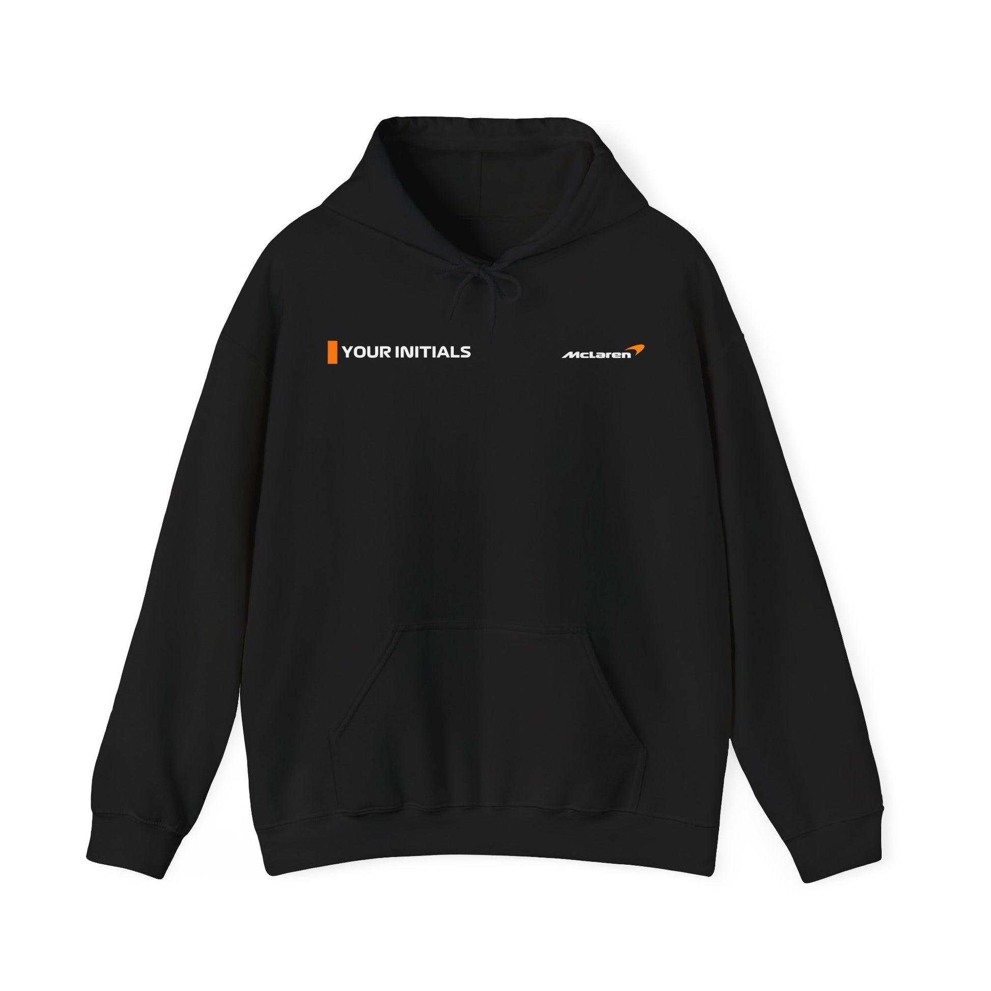 Papaya orange racing-inspired hoodie with a motorsport aesthetic, custom initials, and heavyweight comfort. Perfect for Grand Prix fans and speed enthusiasts.