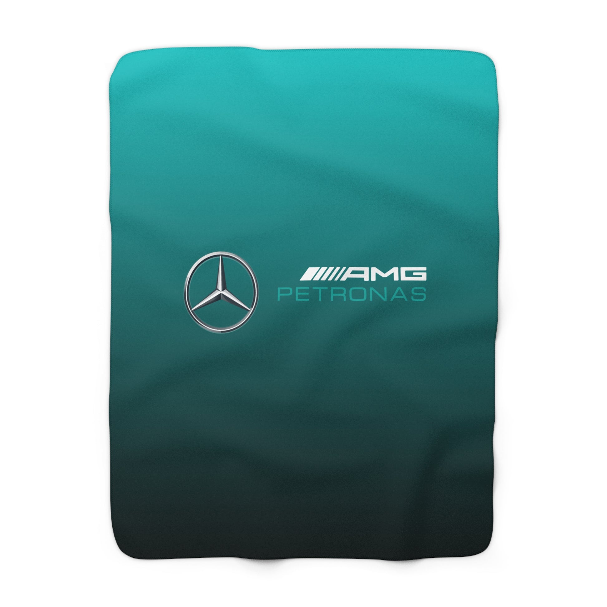 Silver and black racing-inspired sherpa fleece blanket with a soft interior and sleek motorsport design. Inspired by racing precision.