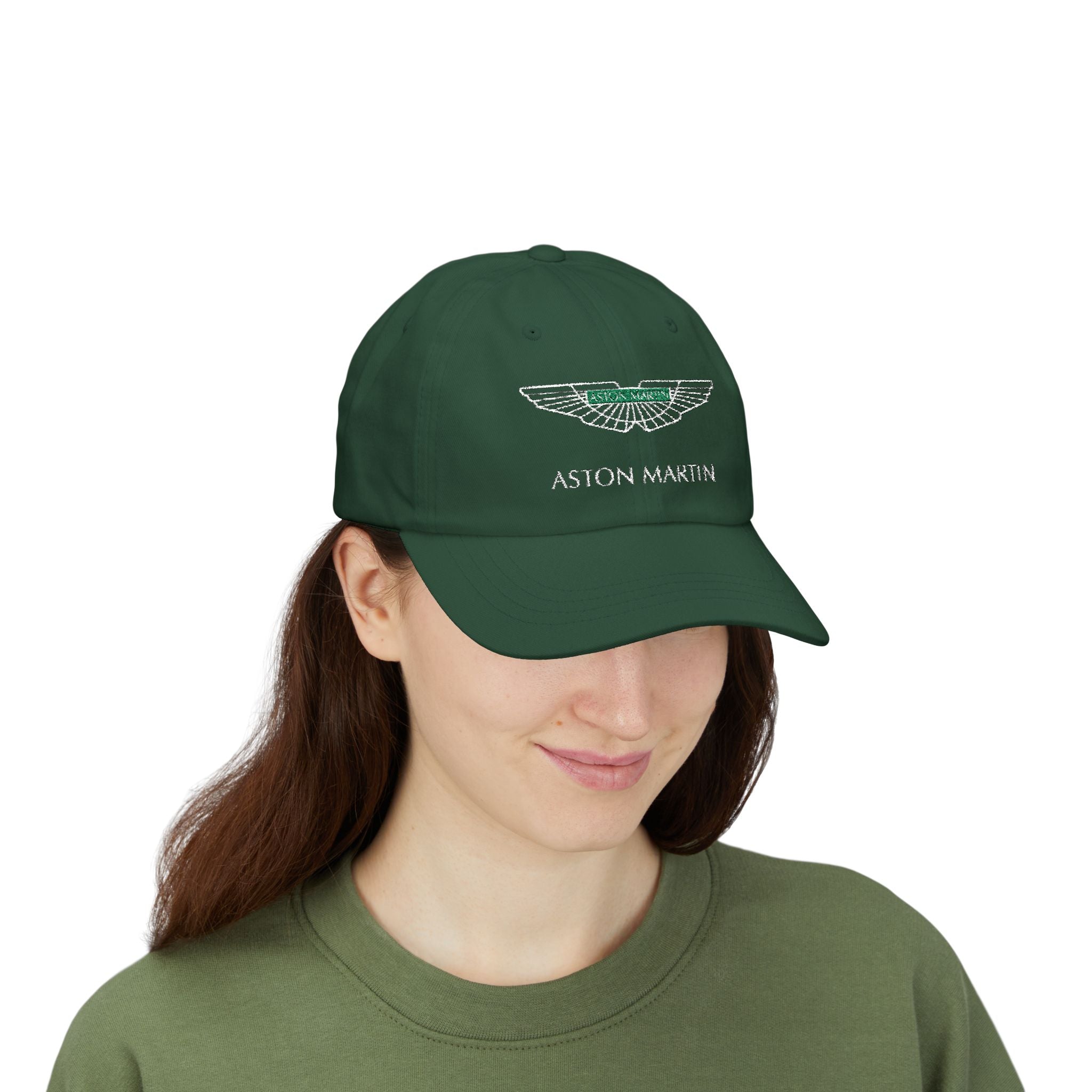 Green racing-inspired embroidered cap with a curved brim. Perfect for motorsport fans and race-day outfits.