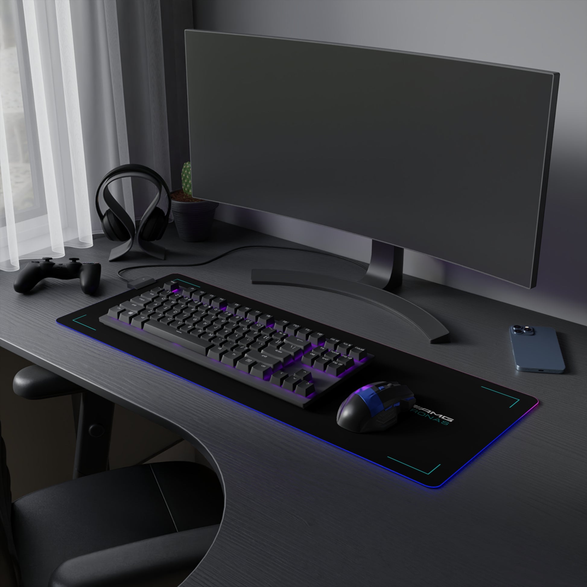 Silver and black racing-inspired gaming mouse pad with a high-precision surface and sleek motorsport aesthetic. Inspired by tire management and elite control.