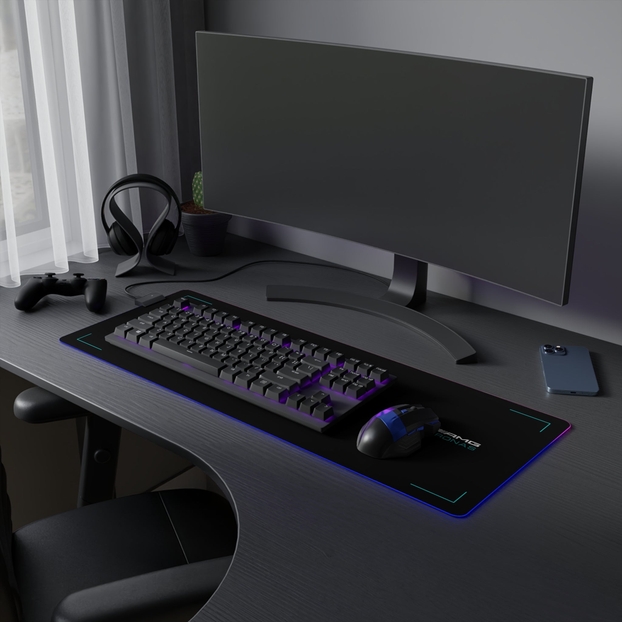 Silver and black racing-inspired gaming mouse pad with a high-precision surface and sleek motorsport aesthetic. Inspired by tire management and elite control.